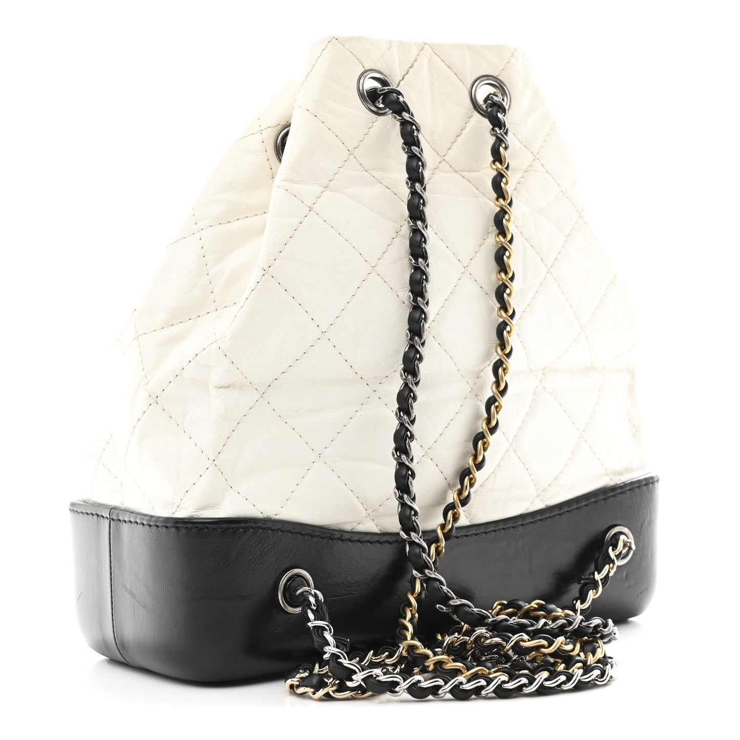 Aged Calfskin Quilted Small Gabrielle Backpack Black White
