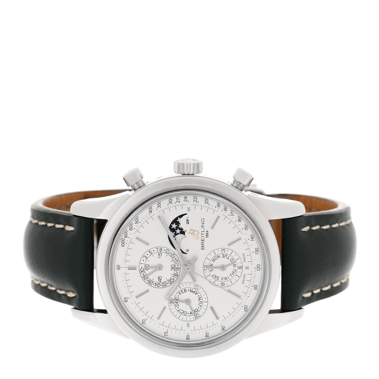 Stainless Steel Calfskin 43mm Transocean Chronograph 1461 Annual Calendar Automatic Watch Silver A19310