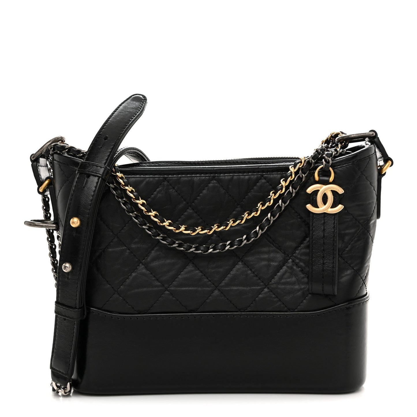 Aged Calfskin Quilted New Medium Gabrielle Hobo Black