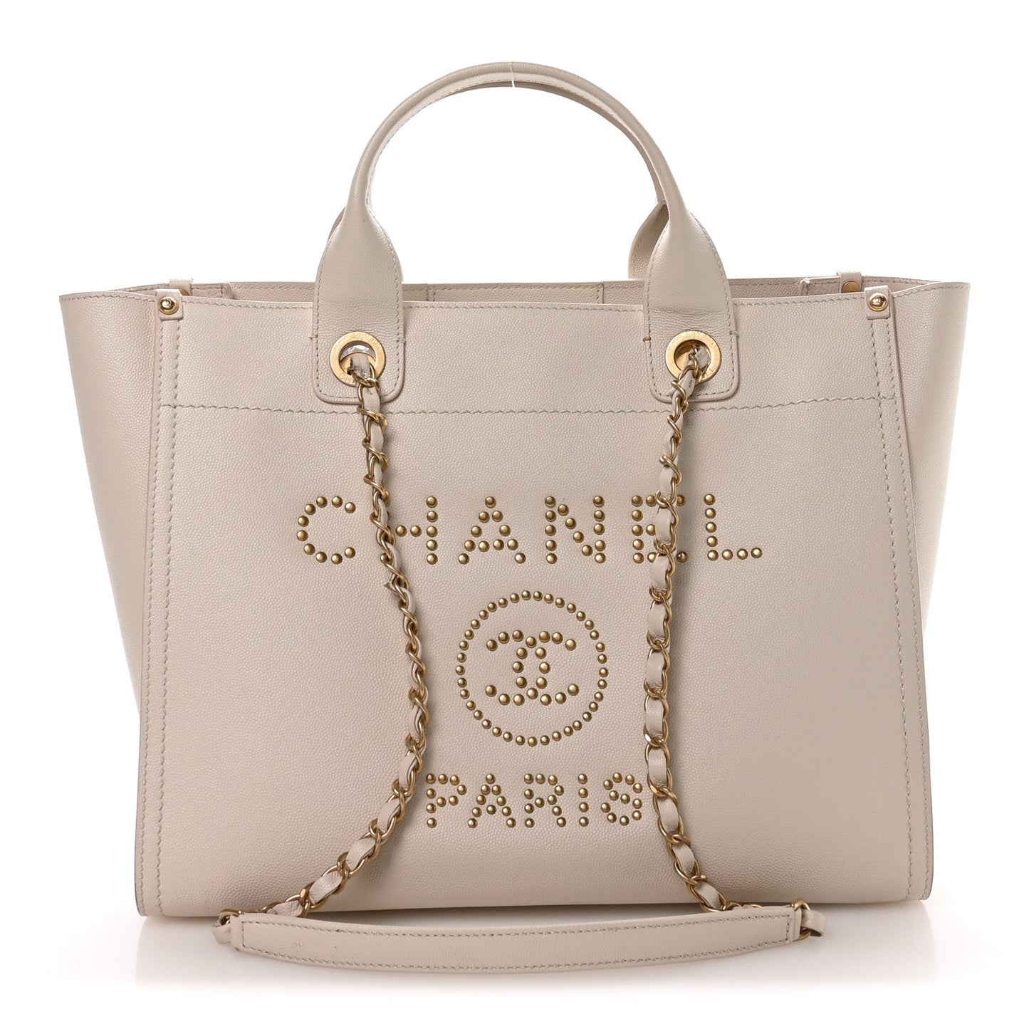Caviar Small Studded Deauville Tote Ivory
