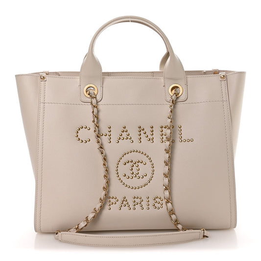 Caviar Small Studded Deauville Tote Ivory