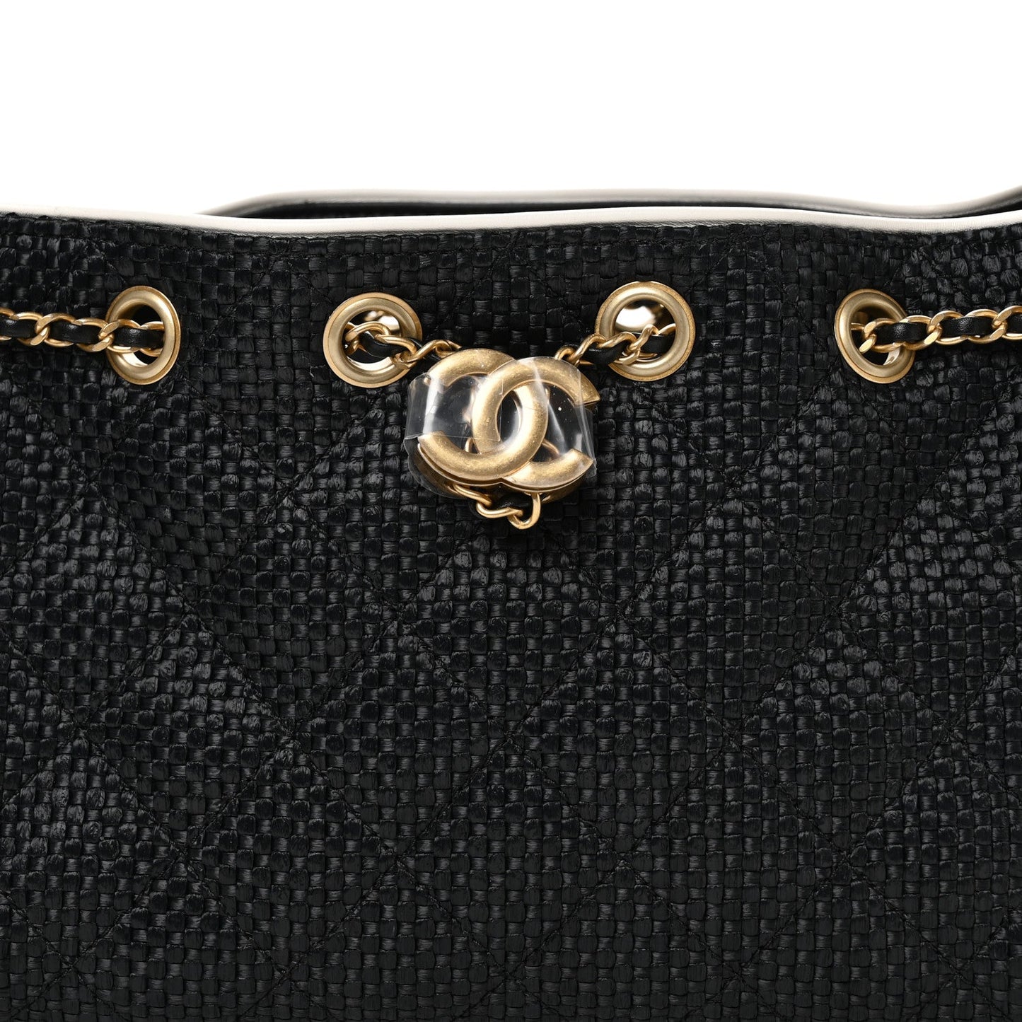 Braided Raffia Calfskin Quilted Mini Chanel 25 Handbag Black White