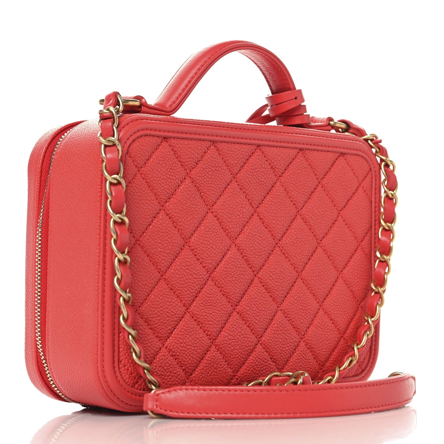 Caviar Quilted Medium CC Filigree Vanity Case Red