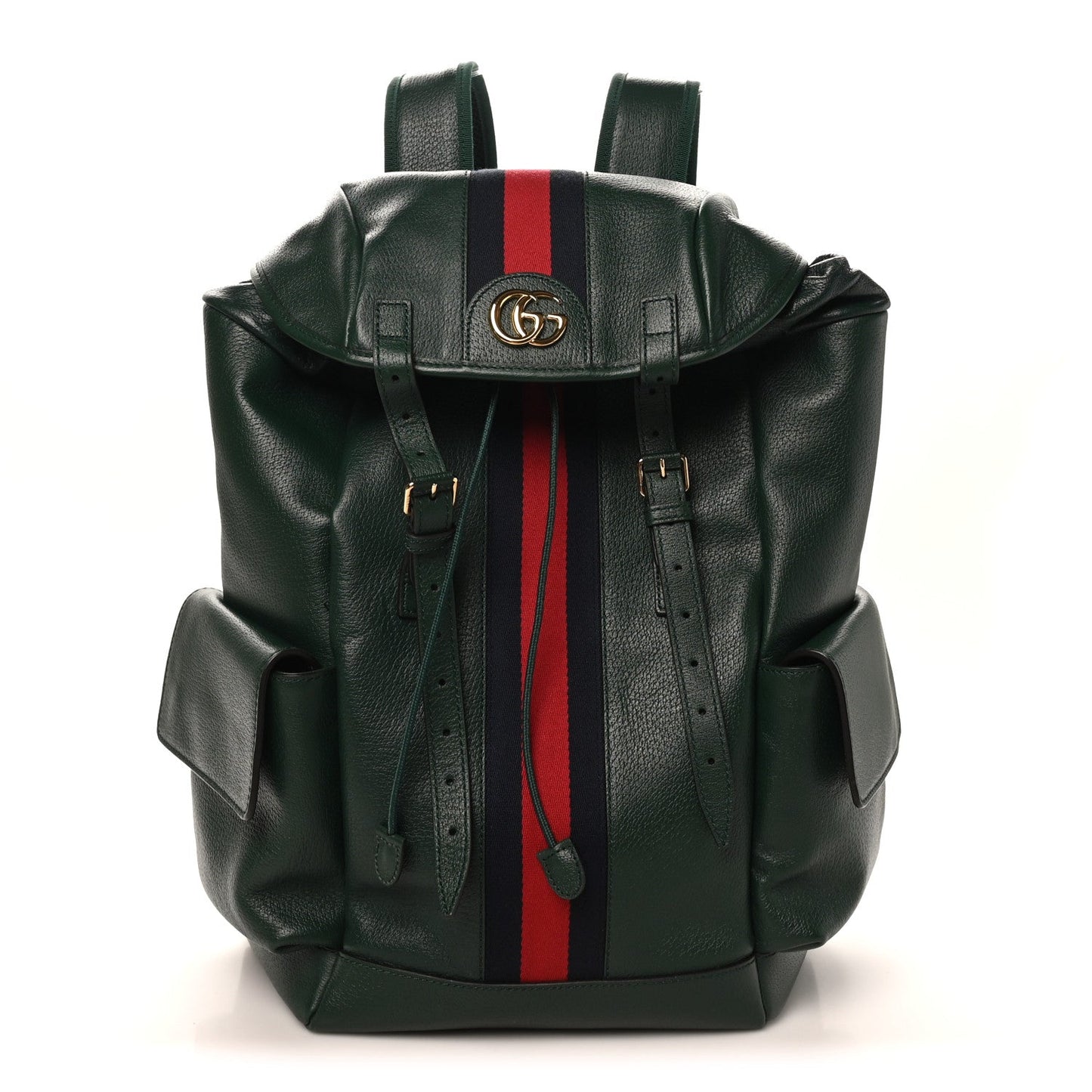 Grained Calfskin Medium Ophidia Double Buckle Backpack Green