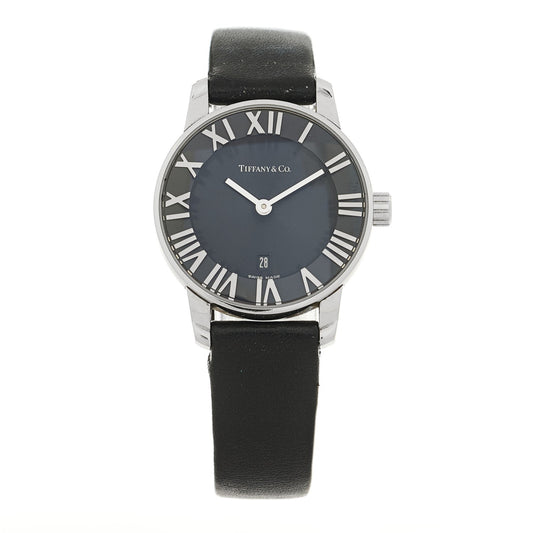 Stainless Steel Calfskin 29mm Atlas 2-Hand Quartz Watch Black