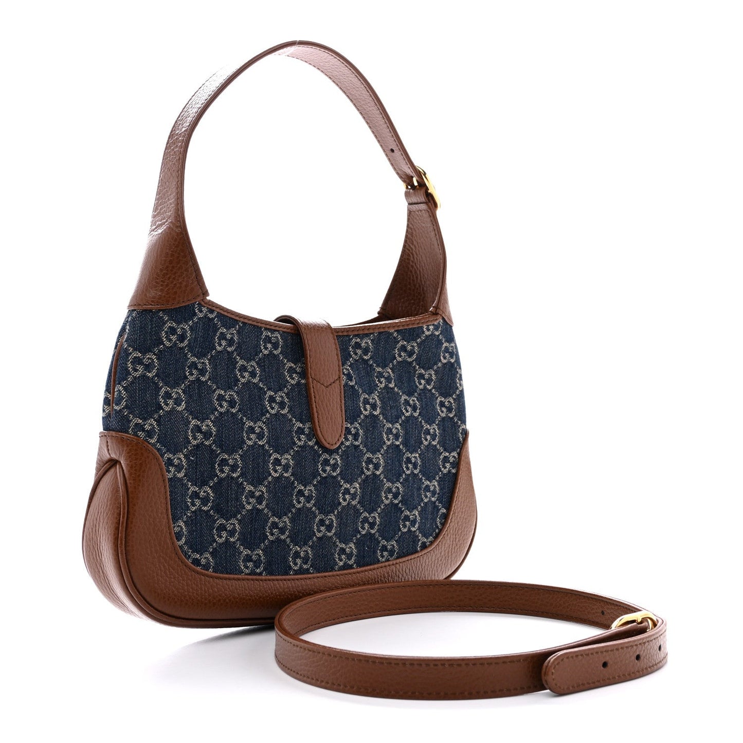 New Denim GG Monogram Calfskin Small Jackie 1961 Hobo Blue Tea Cuir
