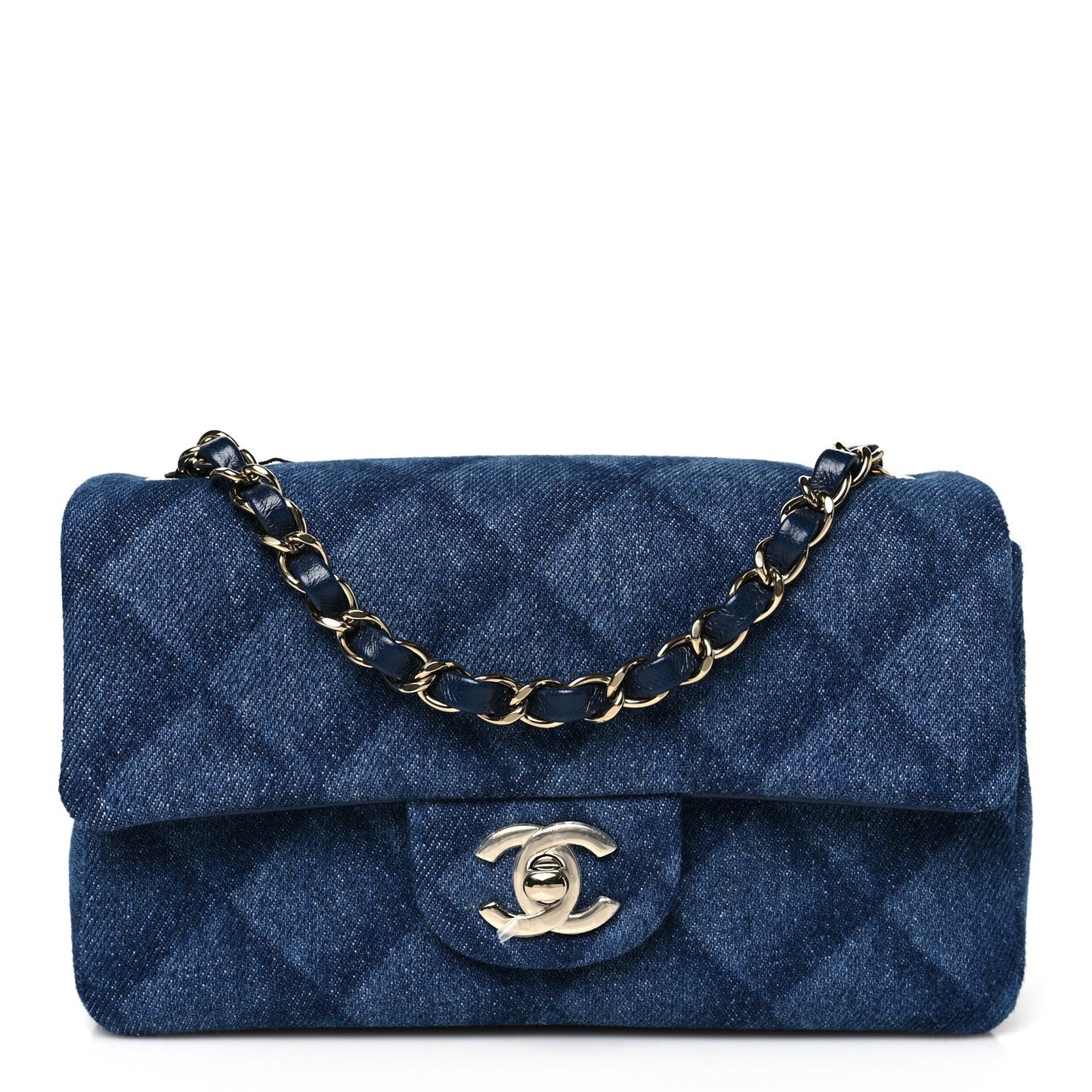 Printed Denim Quilted Mini Rectangular Flap Dark Blue