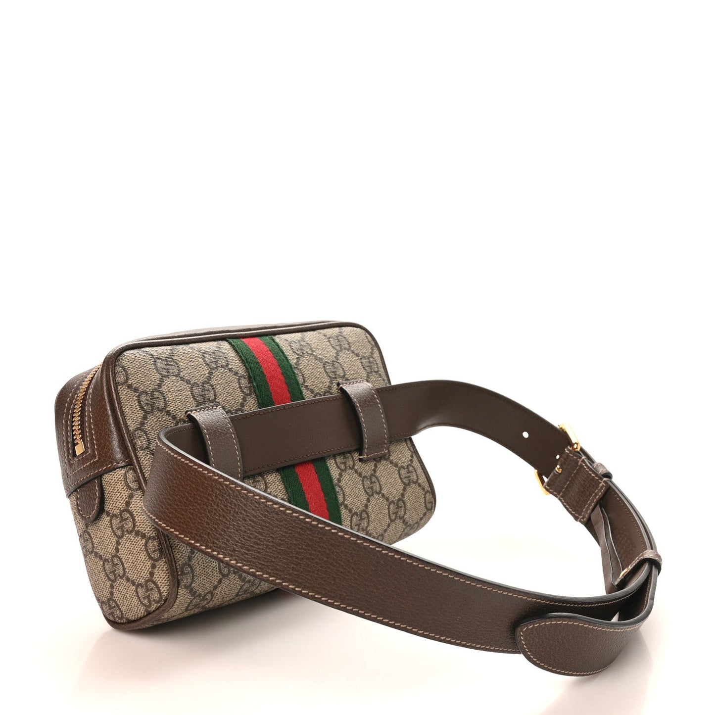 GG Supreme Monogram Web Small Ophidia Belt Bag 85 34 Dark Brown