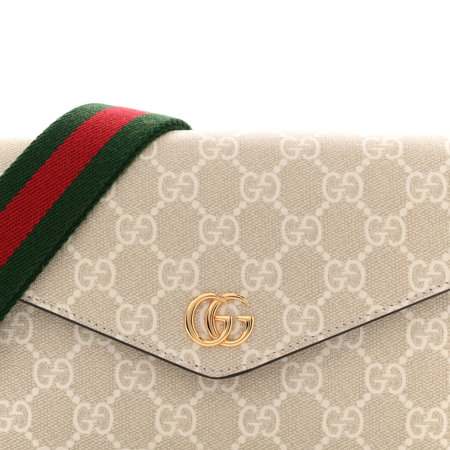GG Supreme Monogram Textured Dollar Calfskin Web Mini Ophidia Envelope Shoulder Bag Beige Mystic White Oatmeal