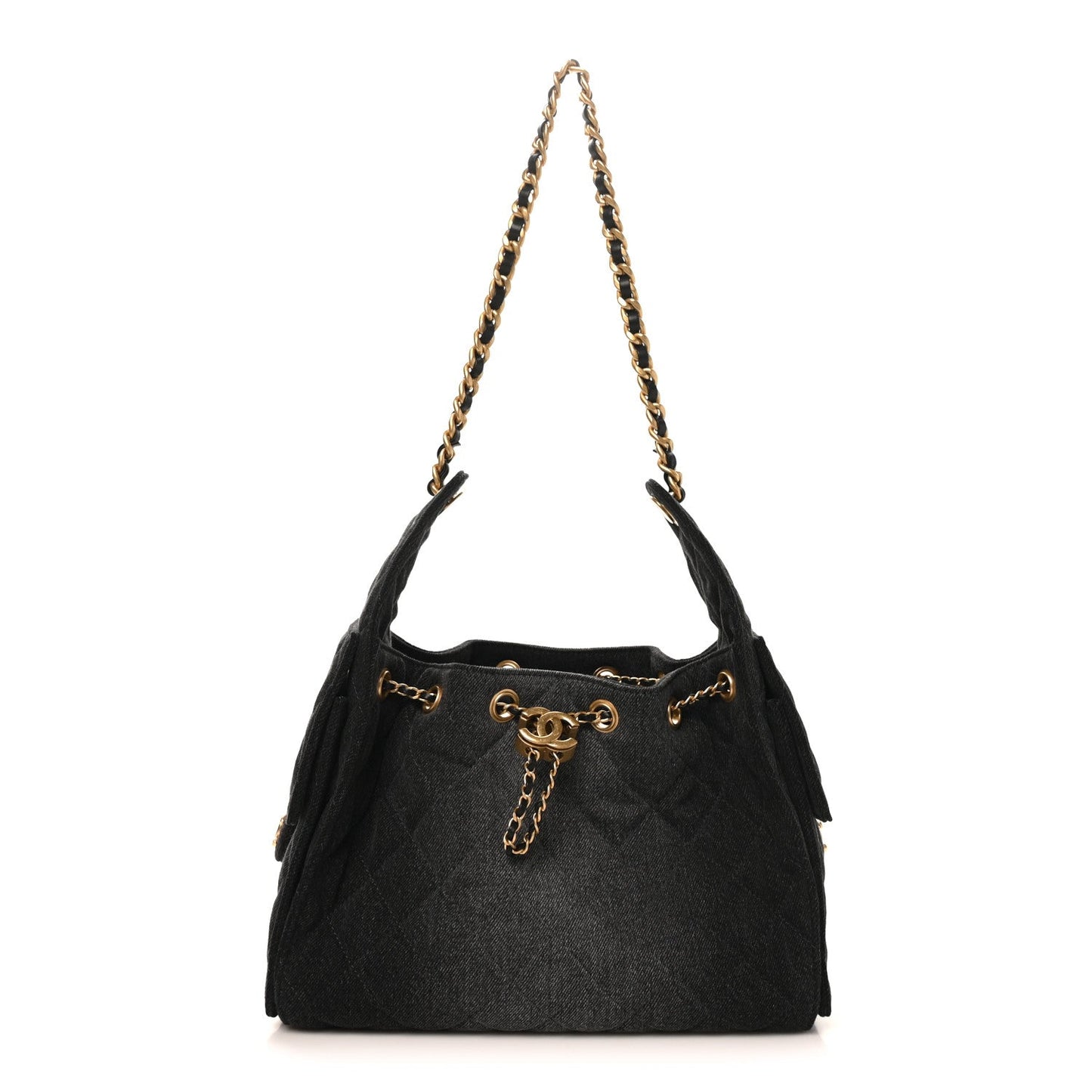 Washed Denim Quilted Small Chanel 25 Handbag Black