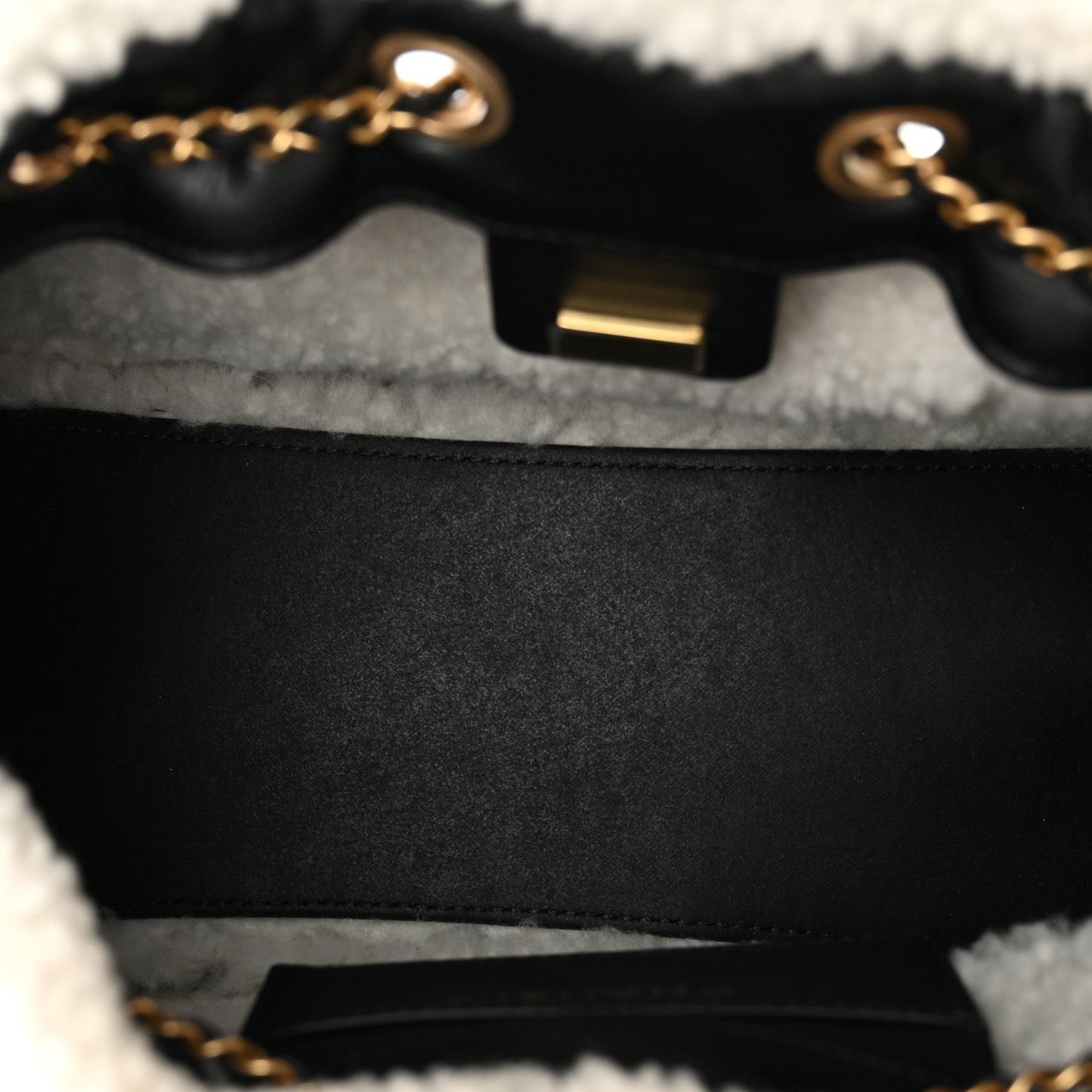 Crumpled Sheepskin Shearling Quilted Small Chanel 25 Handbag Black White