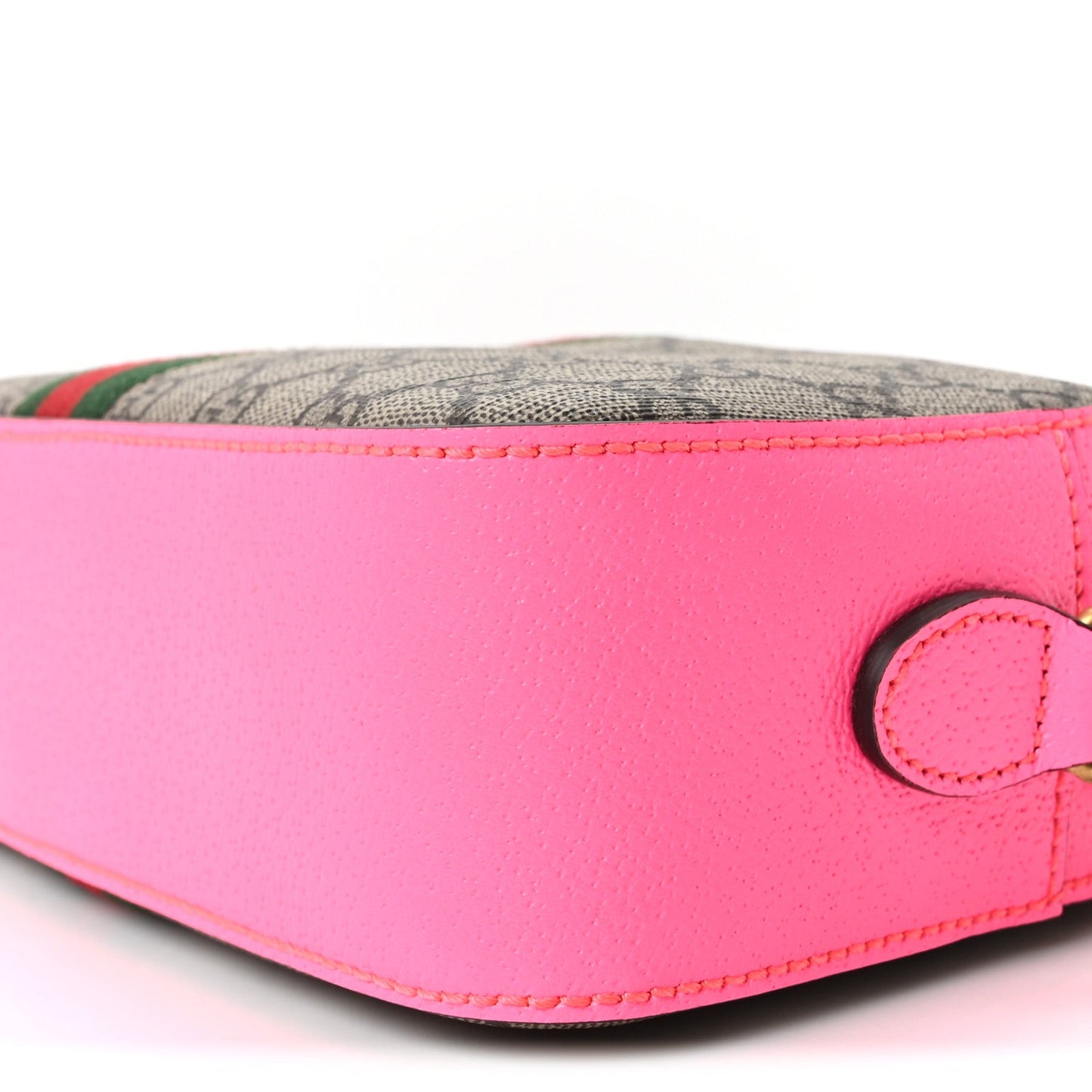GG Supreme Monogram Textured Dollar Calfskin Web Ophidia Small Crossbody Bag Beige Ebony Fuchsia