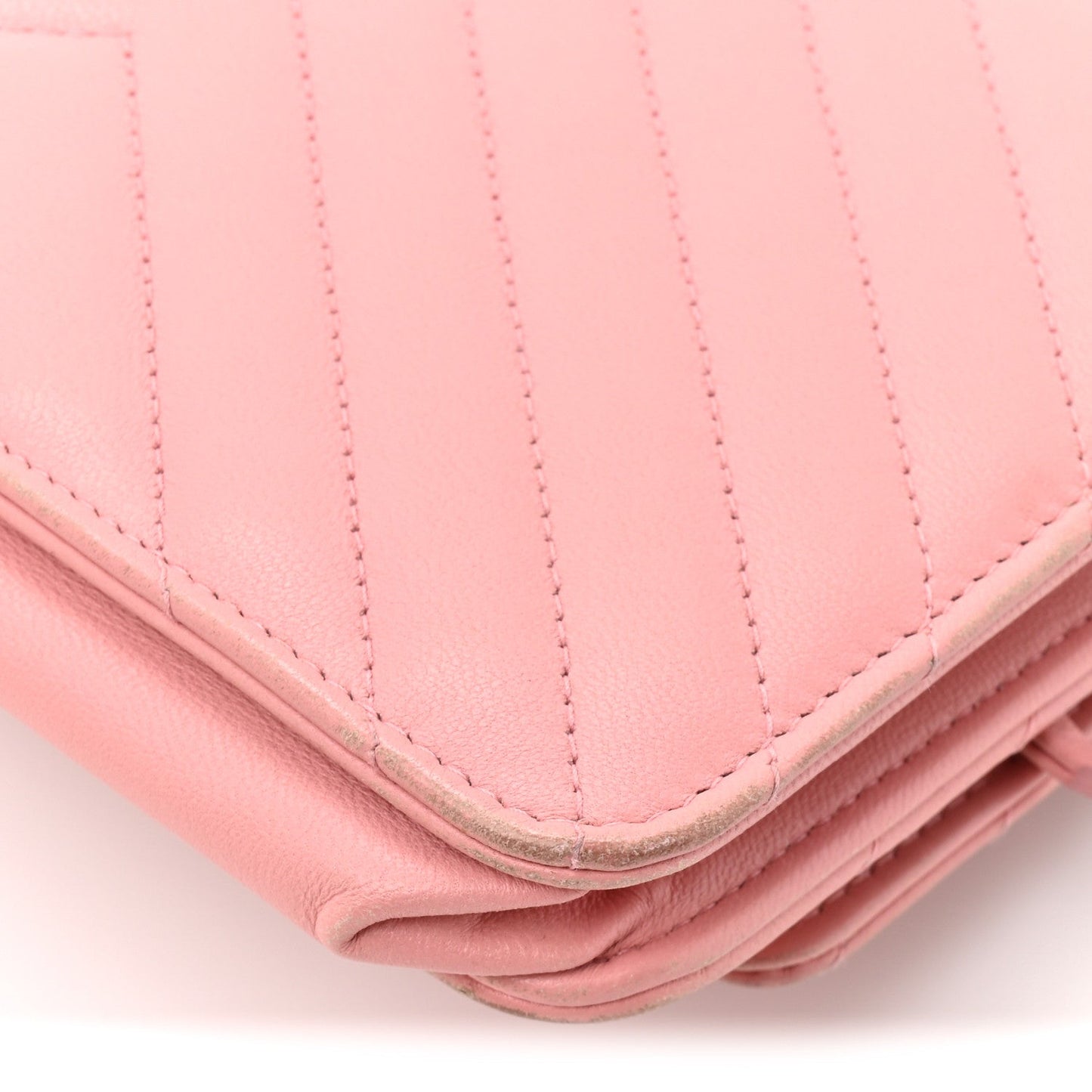 Lambskin Chevron Quilted Trendy CC Wallet On Chain WOC Pink