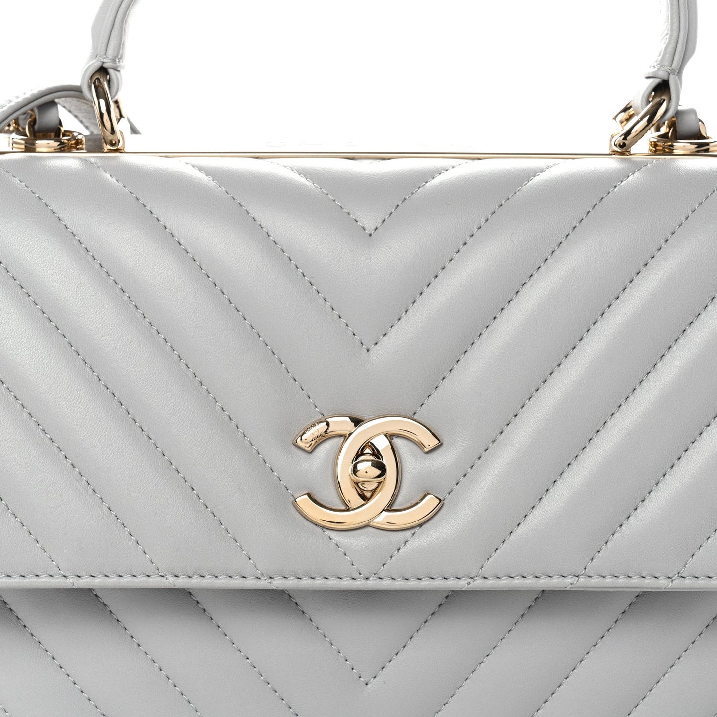 Lambskin Chevron Quilted Medium Trendy CC Dual Handle Flap Bag Grey