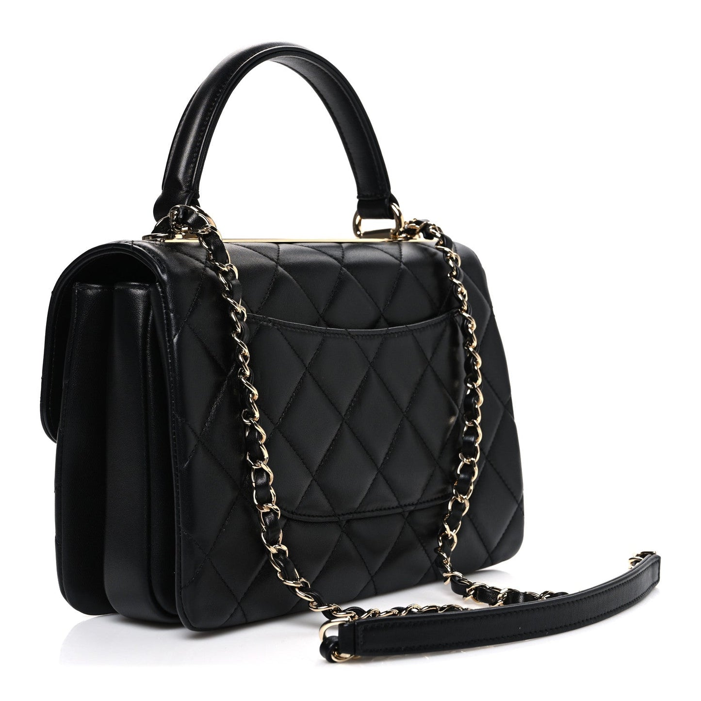 Lambskin Quilted Small Trendy CC Dual Handle Flap Bag Black