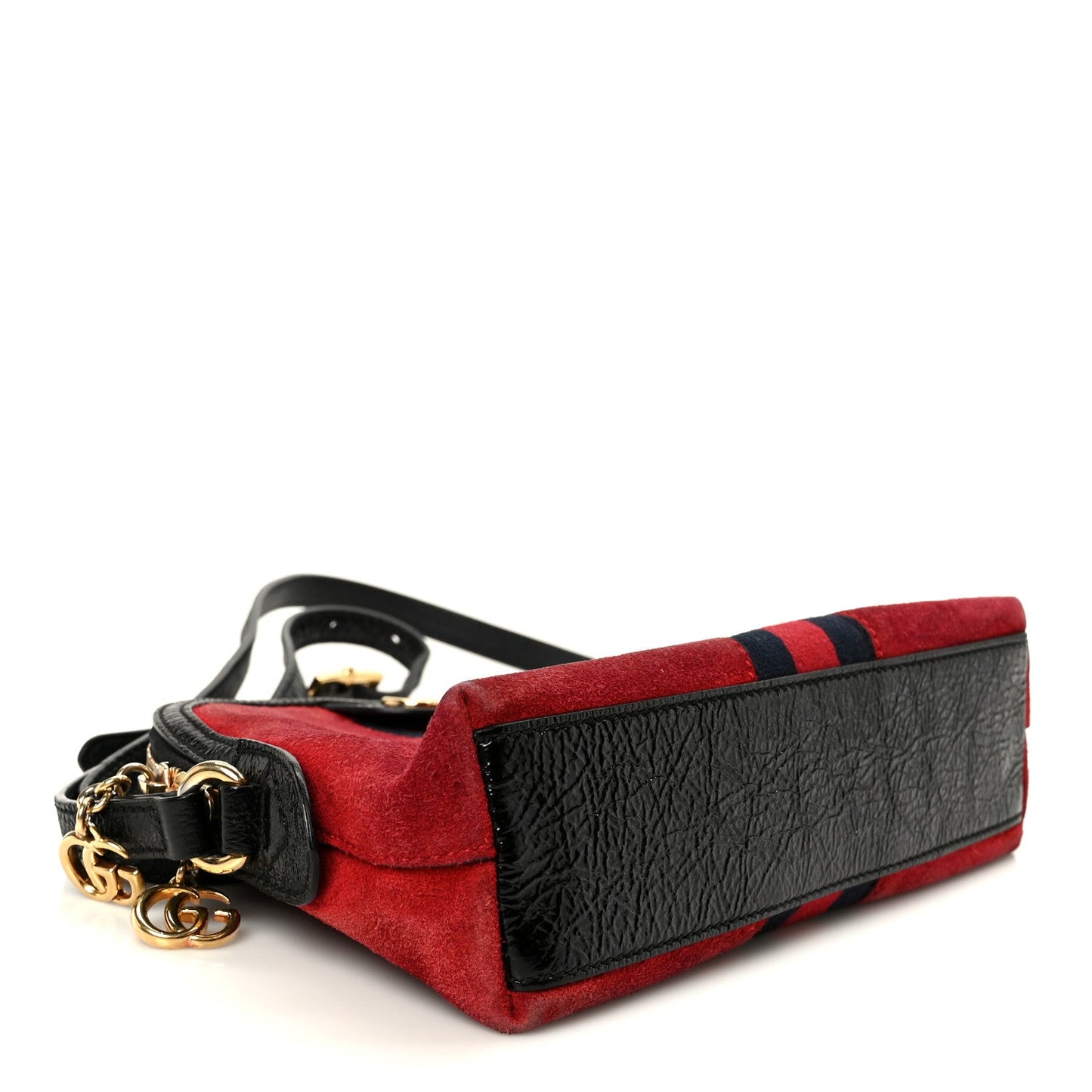 Suede Patent Web GG Small Ophidia Dome Shoulder Bag Hibiscus Red
