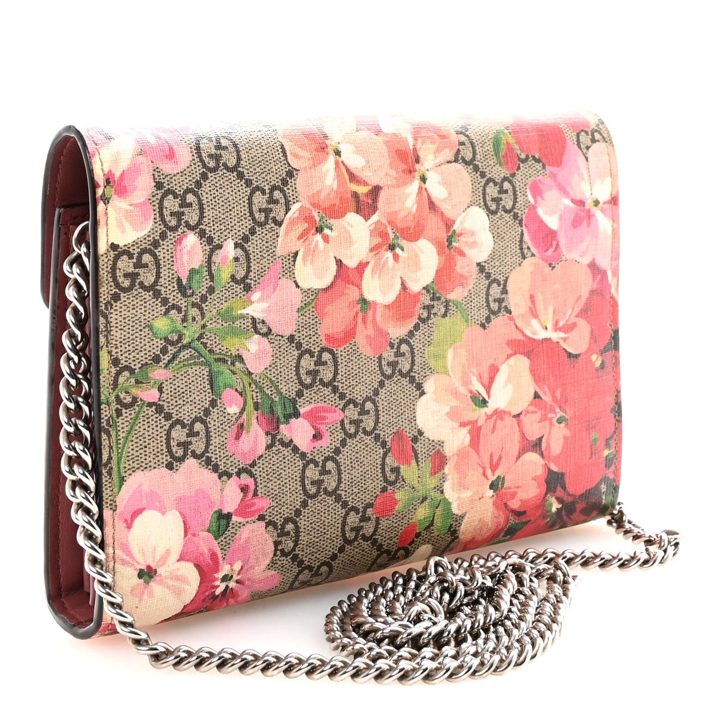 GG Supreme Monogram Blooms Mini Dionysus Chain Wallet Beige Multicolor Dry Rose