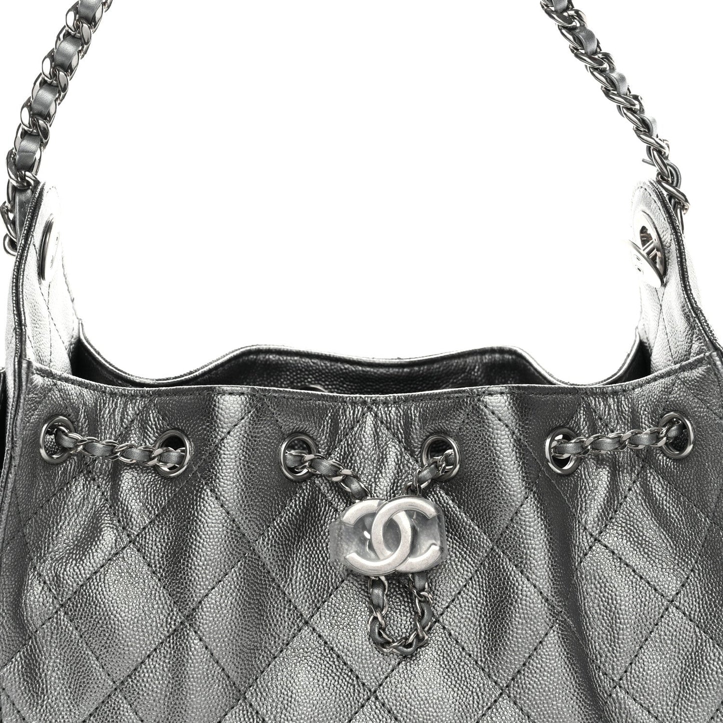 Metallic Caviar Quilted Mini Chanel 25 Handbag Anthracite