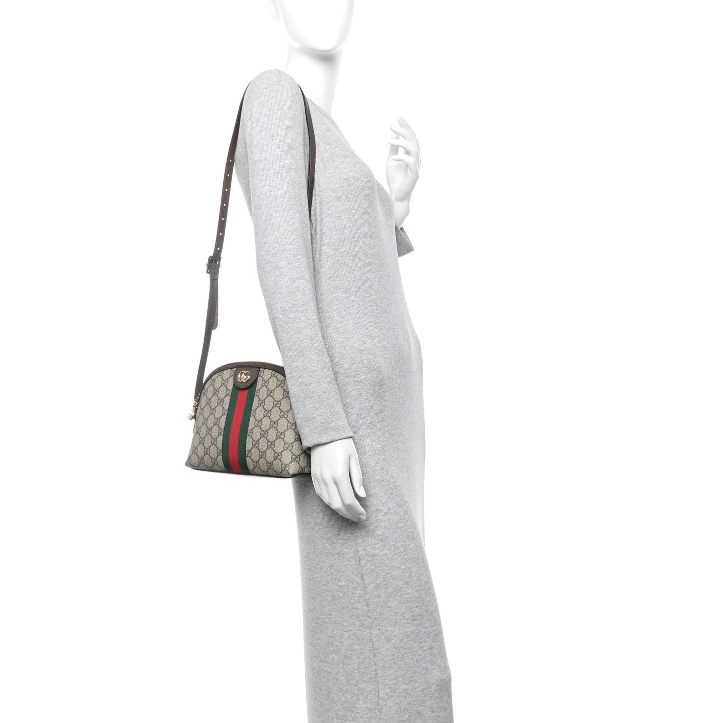 GG Supreme Monogram Textured Dollar Calfskin Web Small Ophidia Dome Shoulder Bag Beige Ebony New Acero