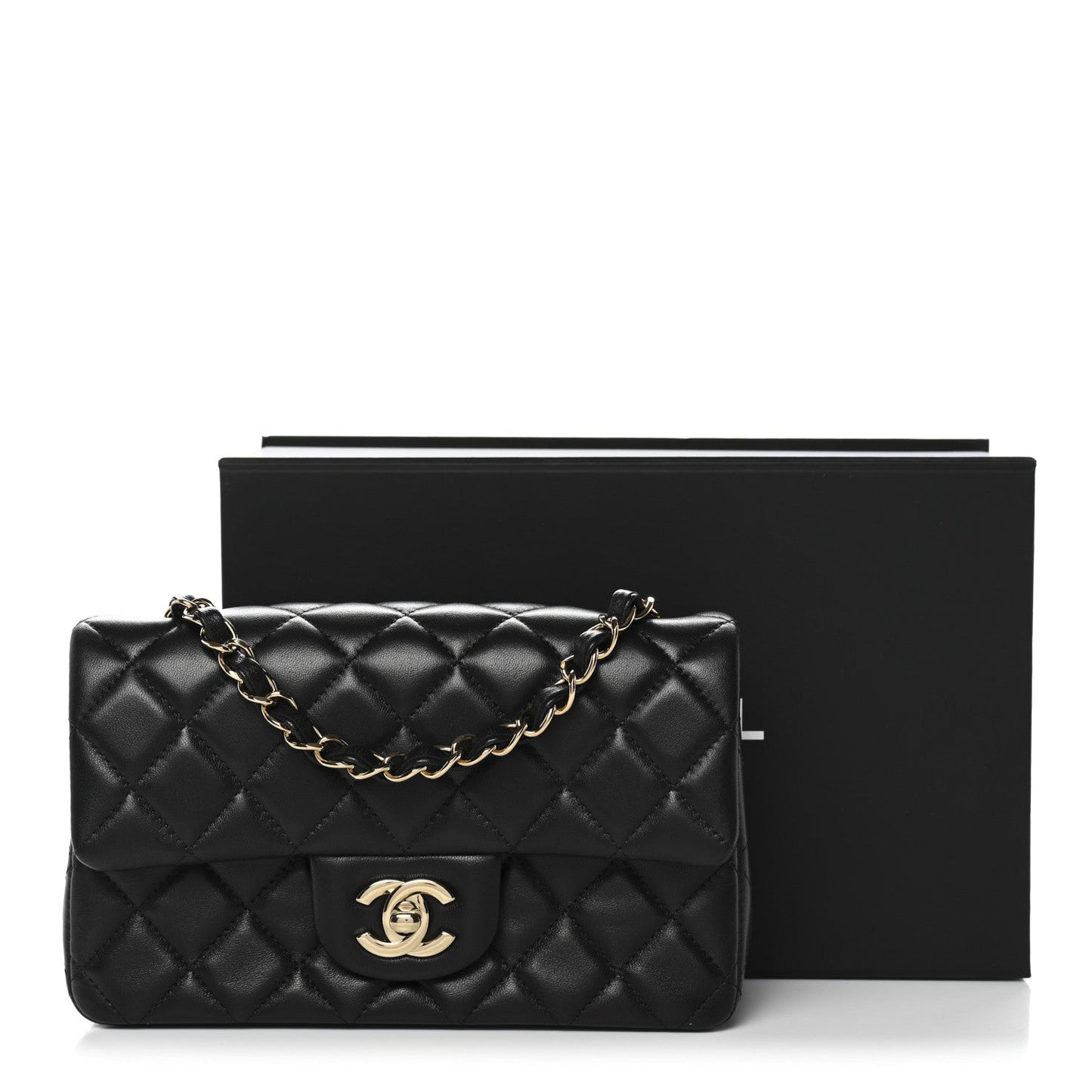 Lambskin Quilted Mini Rectangular Flap Black