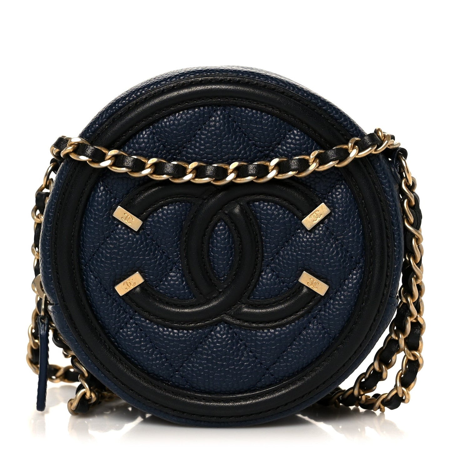 Caviar Quilted Round Filigree Crossbody Navy Black