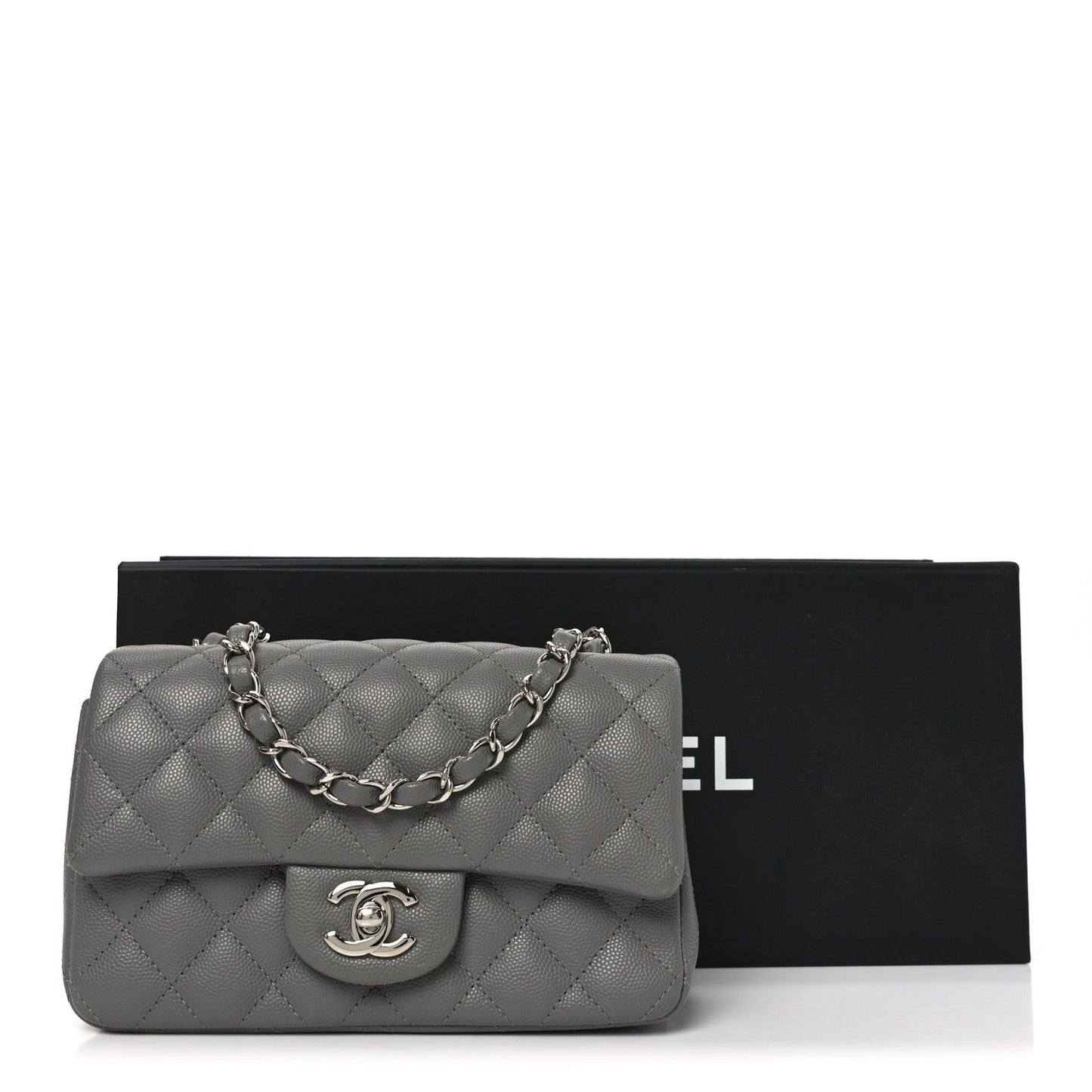 Caviar Quilted Mini Rectangular Flap Grey