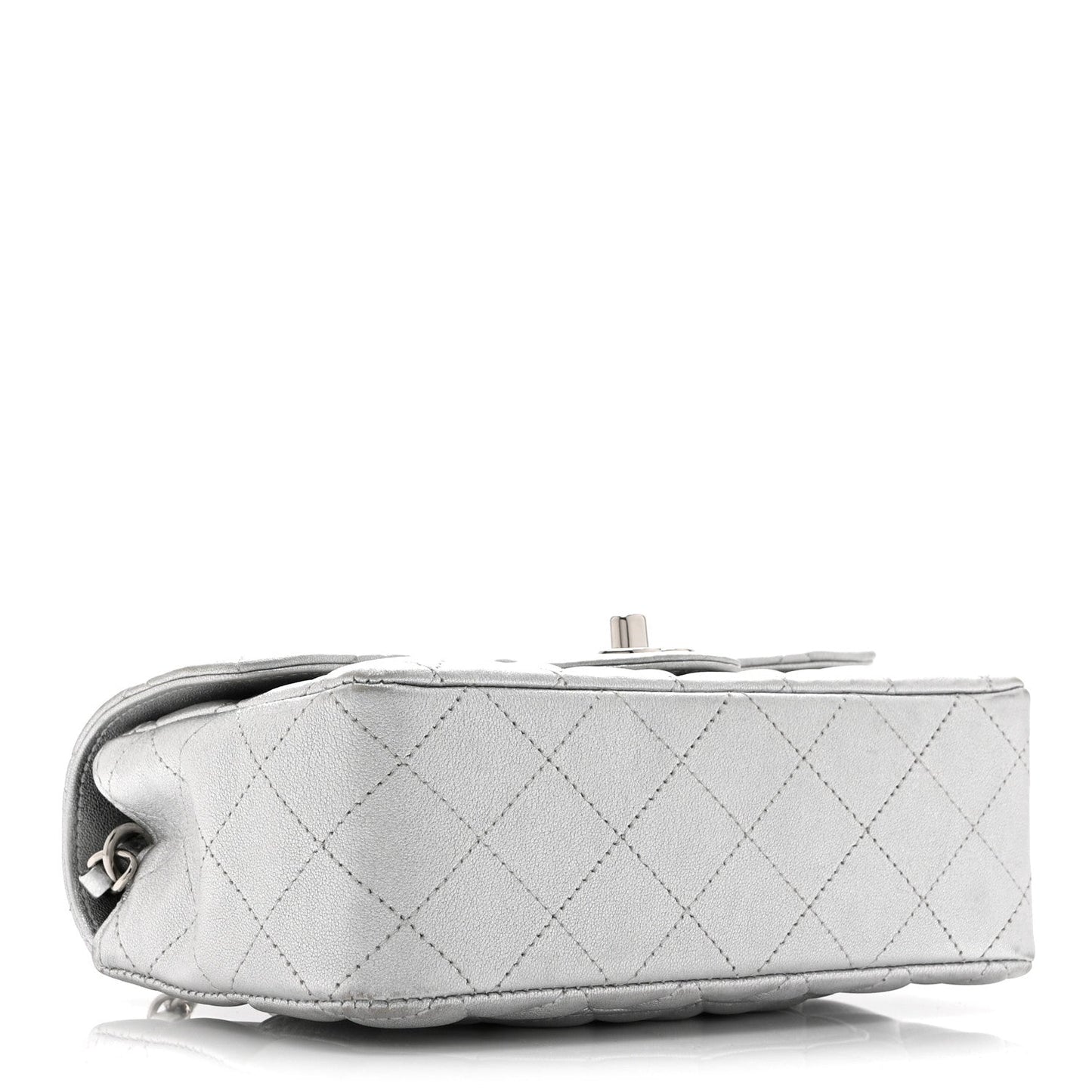 Metallic Lambskin Quilted Mini Rectangular Flap Silver