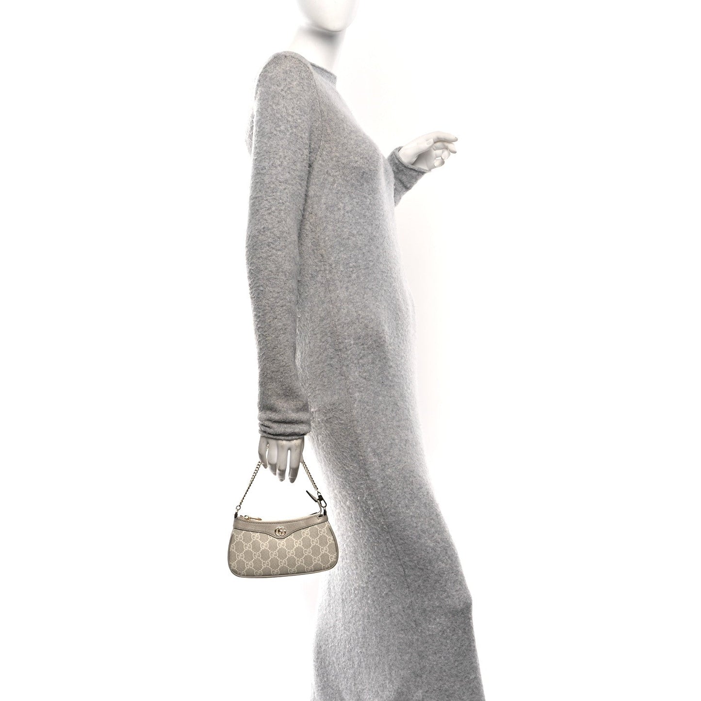 GG Supreme Monogram Textured Dollar Calfskin Web Mini Ophidia GG Handbag Beige Mystic White Oatmeal