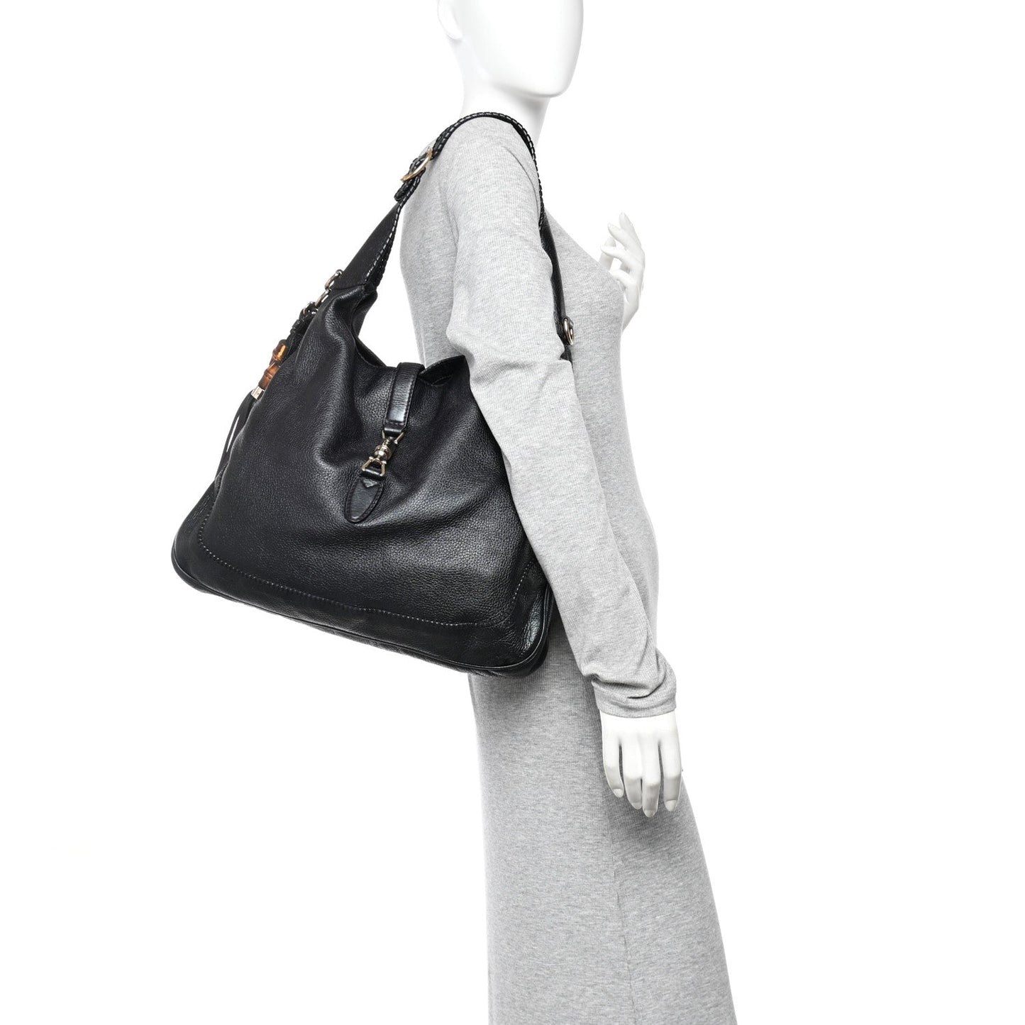 Pebbled Calfskin Medium New Jackie Shoulder Bag Black