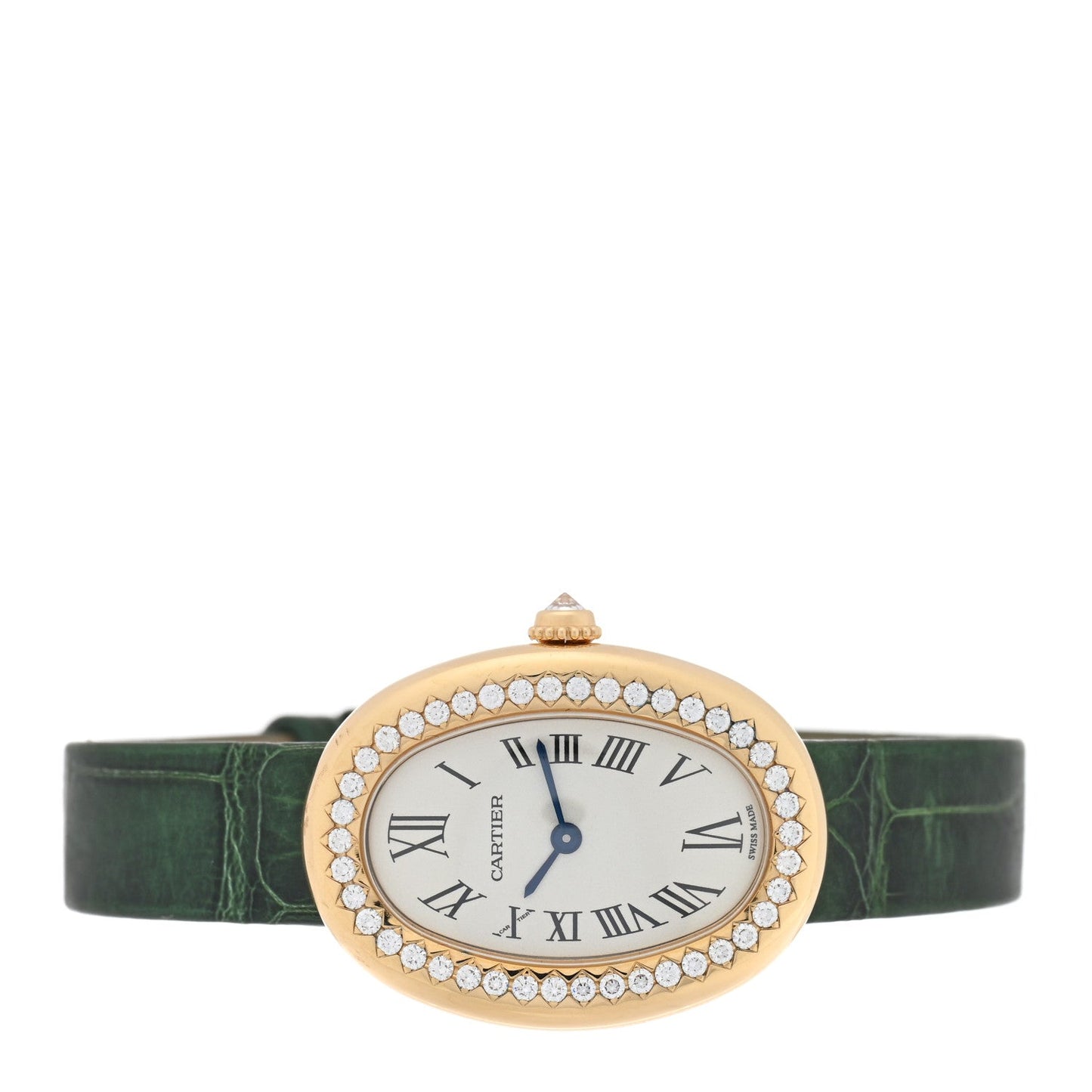 18K Yellow Gold Alligator Diamond Bezel 24mm Baignoire Quartz Watch