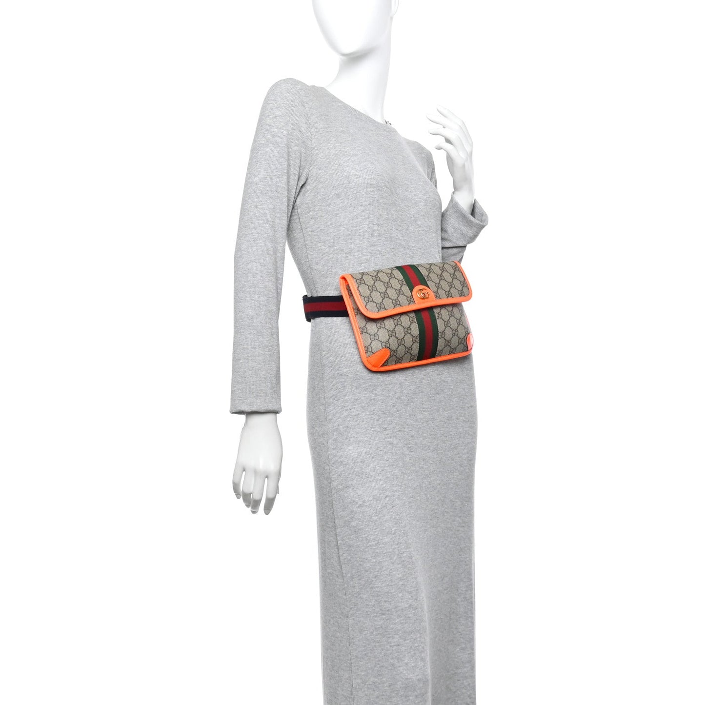 GG Supreme Monogram Web Small Ophidia Belt Bag Beige Ebony Orange Fluo