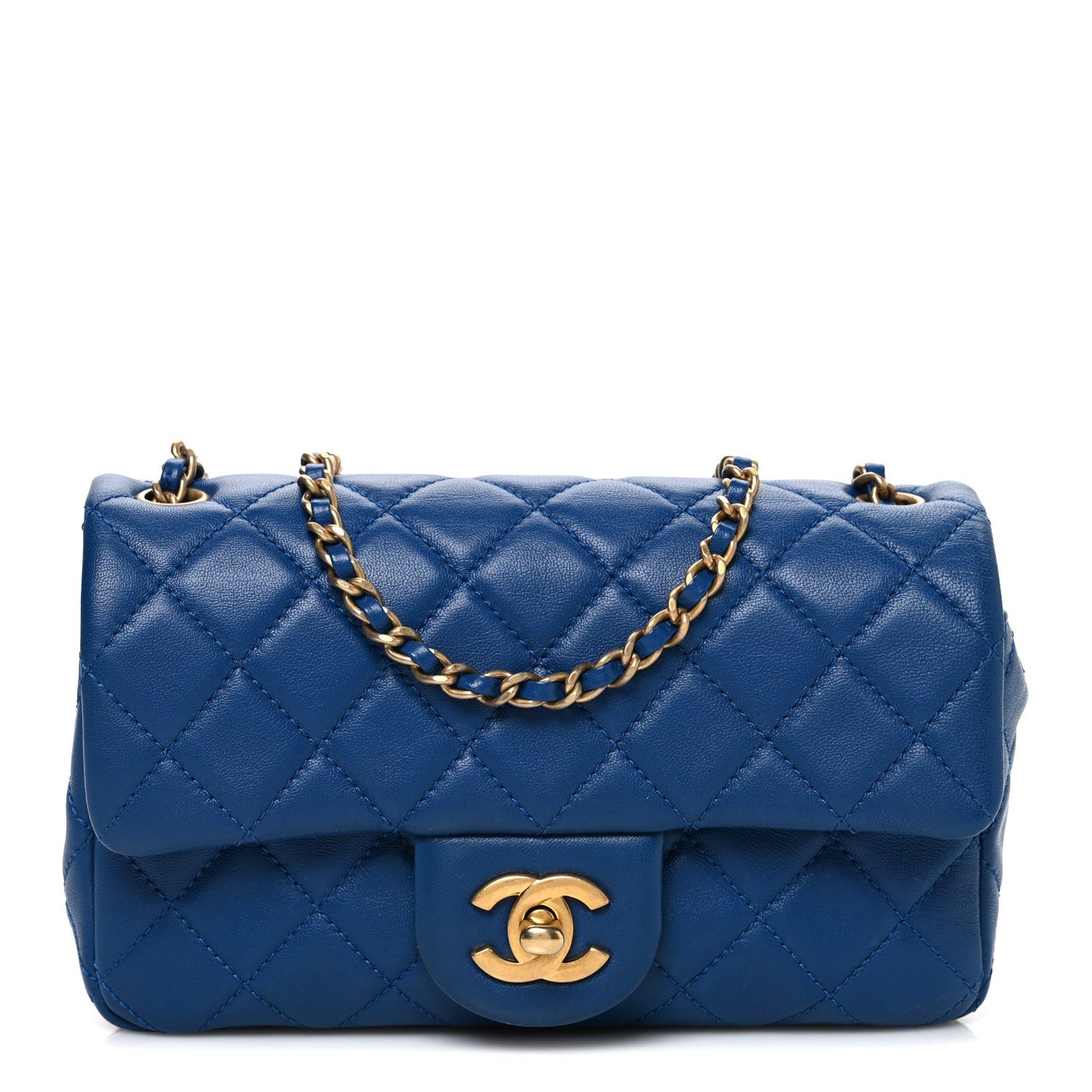 Lambskin Quilted Pearl Crush Mini Rectangular Flap Blue
