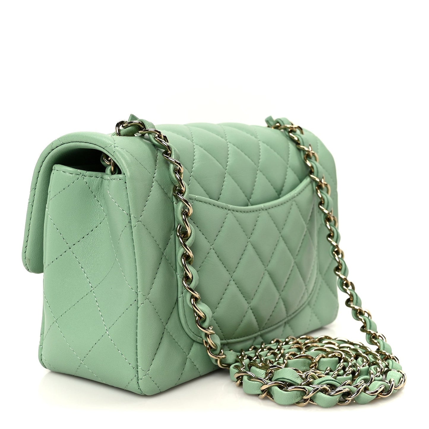Lambskin Quilted Mini Rectangular Flap Green