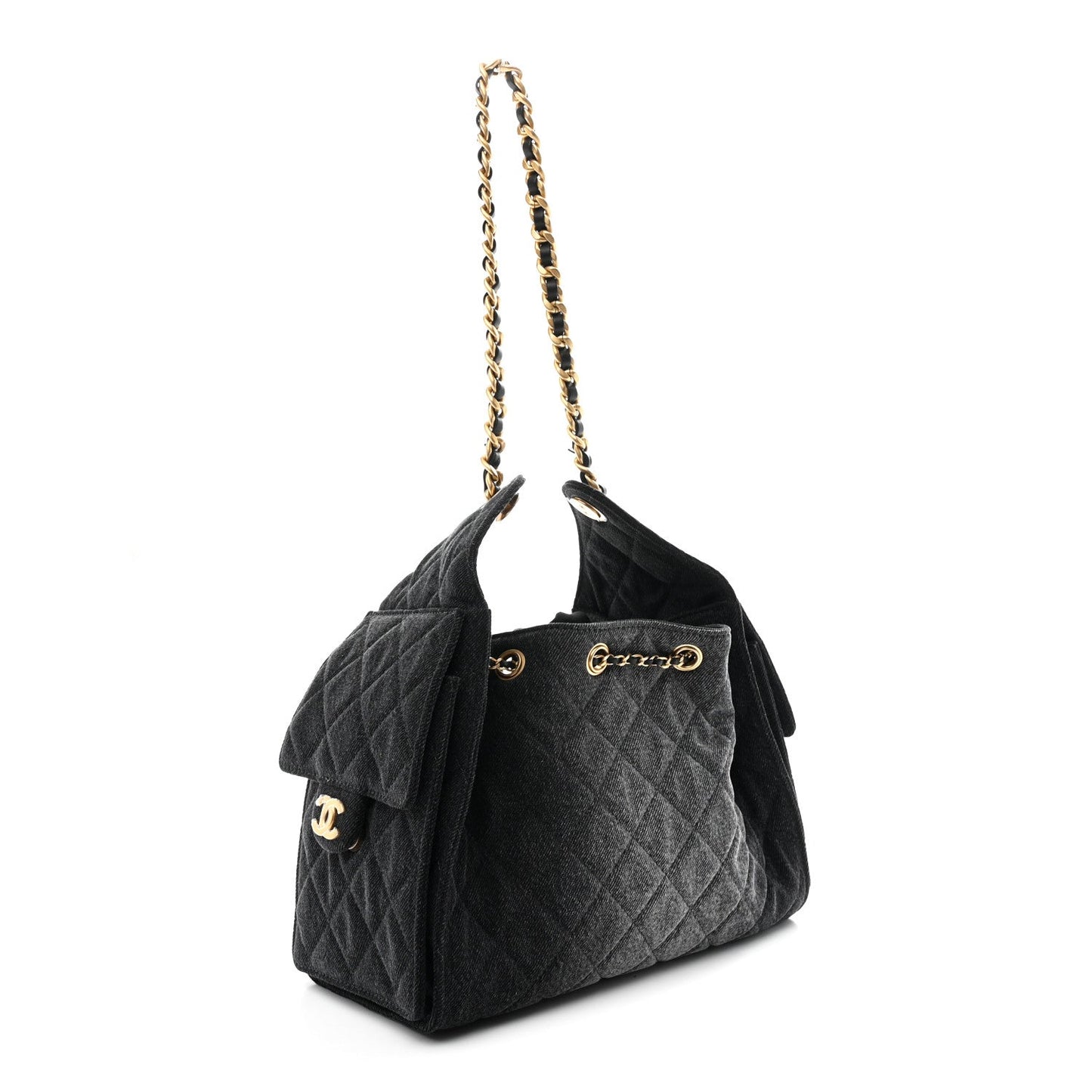 Washed Denim Quilted Small Chanel 25 Handbag Black