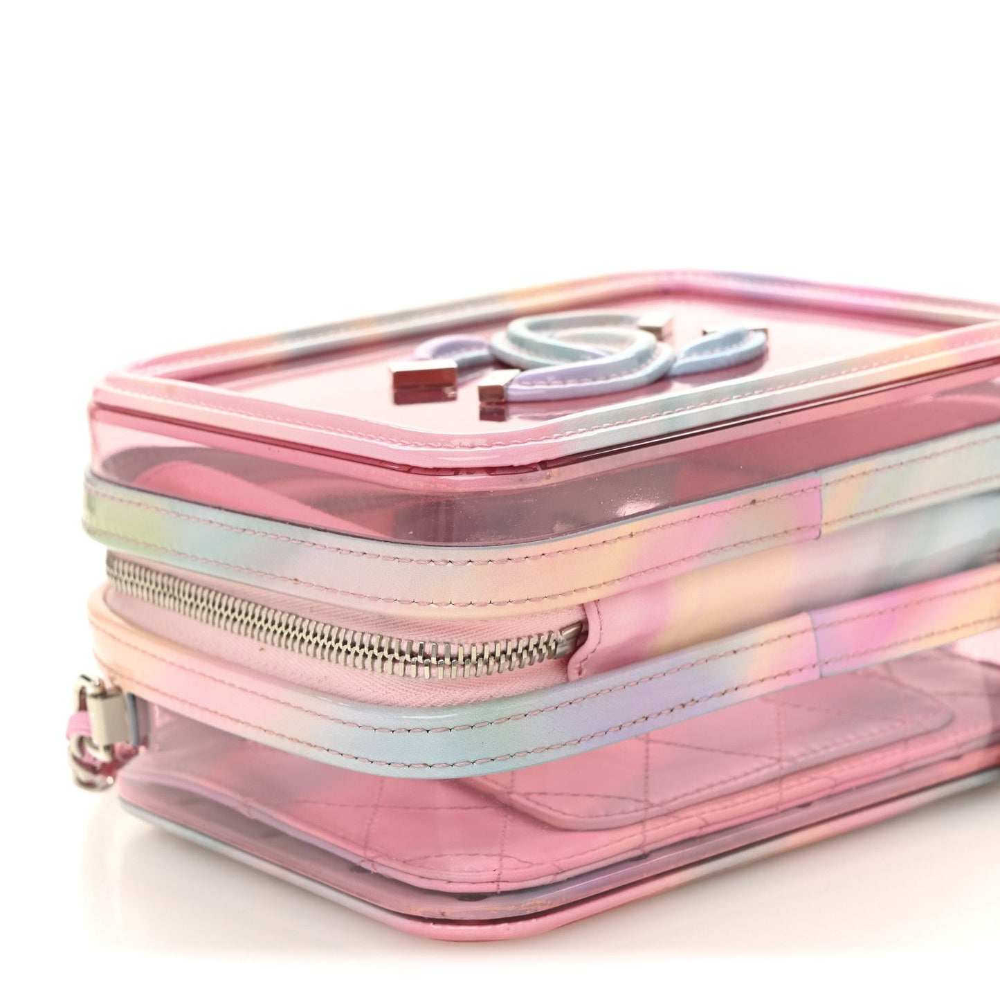 PVC Lambskin Filigree Small CC Filigree Vanity Case Pink Multicolor