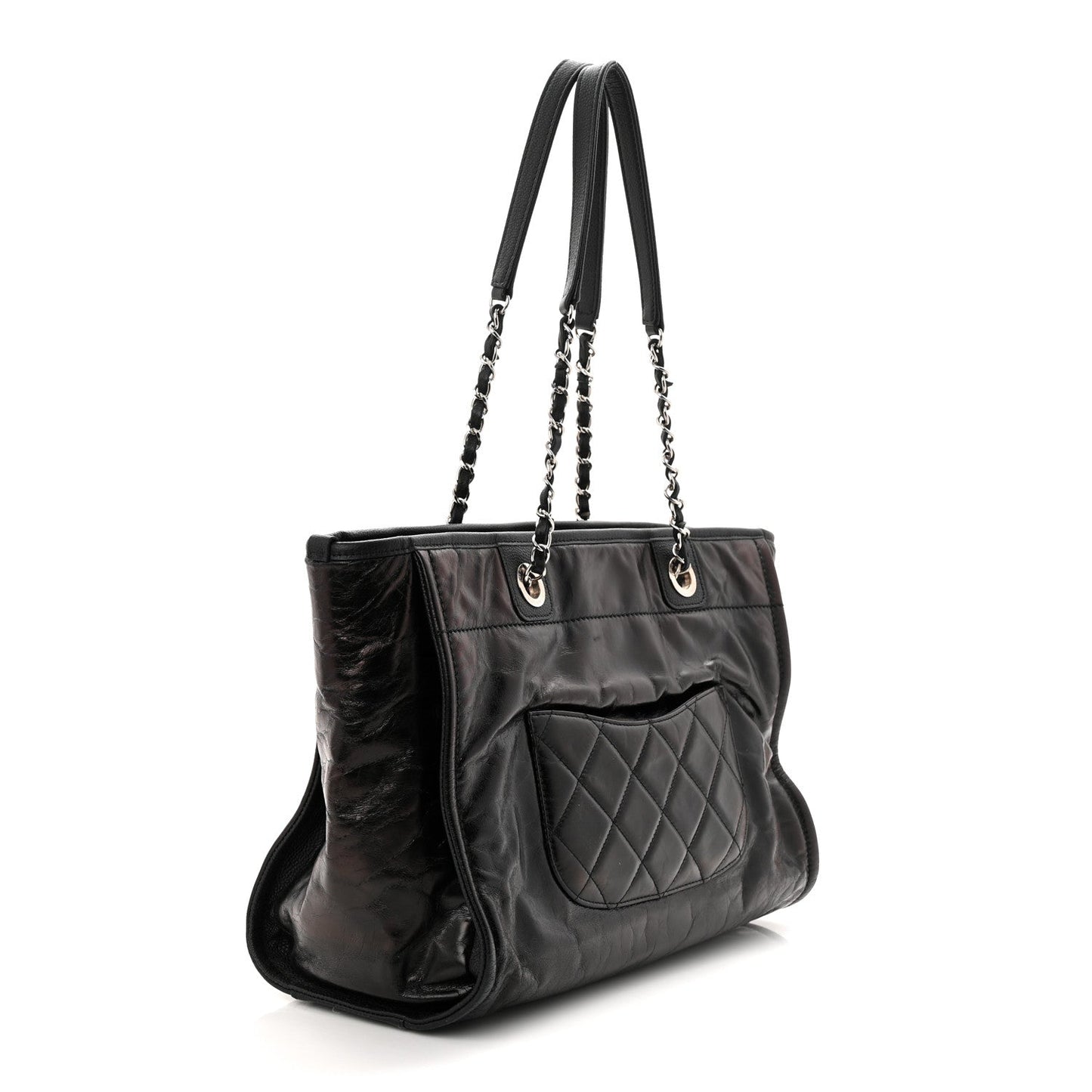 Glazed Calfskin Small Deauville Tote Black