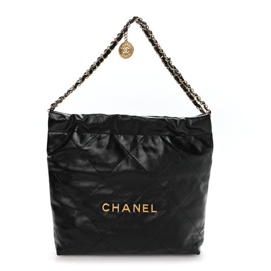 Shiny Calfskin Quilted Small Chanel 22 Black