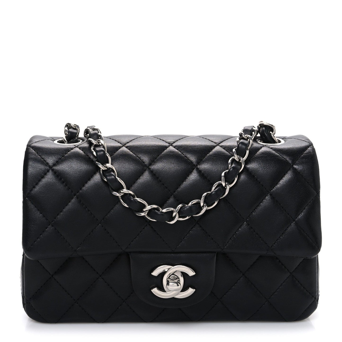 Lambskin Quilted Mini Rectangular Flap Black