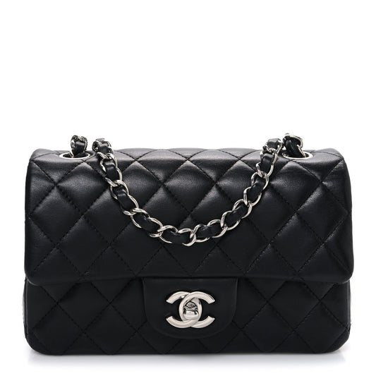 Lambskin Quilted Mini Rectangular Flap Black