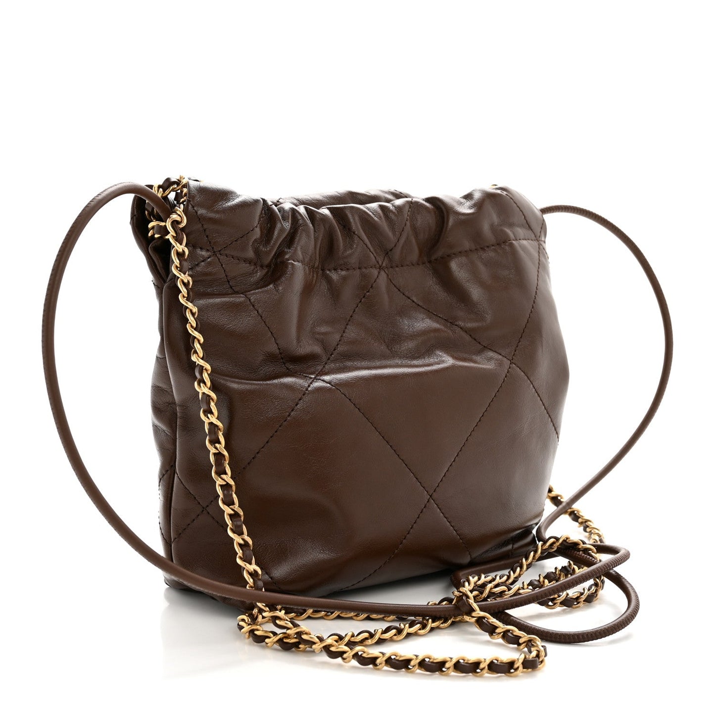 Shiny Calfskin Quilted Mini Chanel 22 Brown