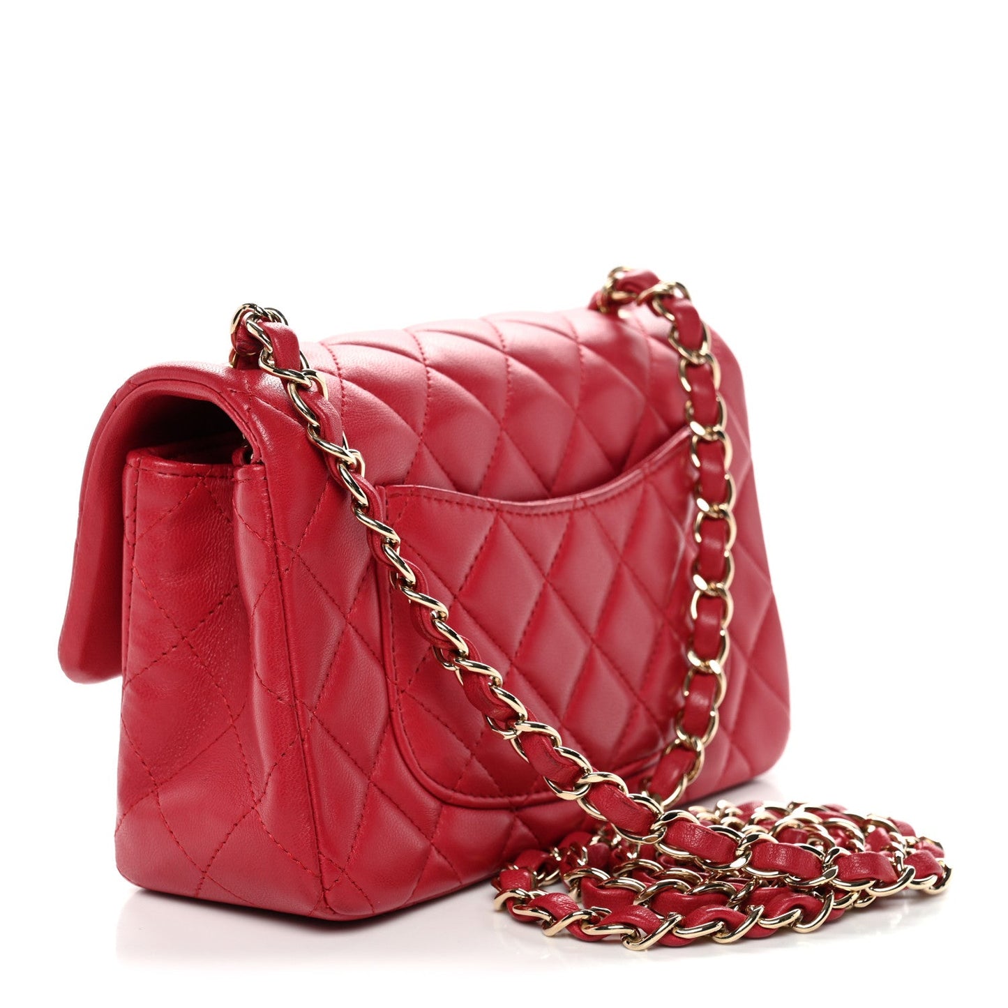Lambskin Quilted Mini Rectangular Flap Dark Pink