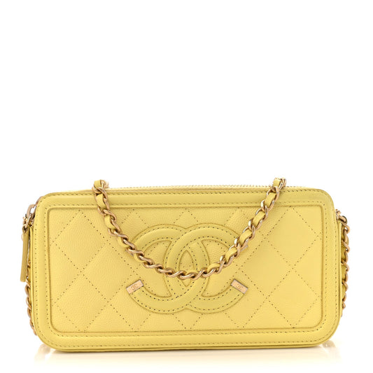 Caviar Quilted CC Filigree Clutch With Chain Yellow