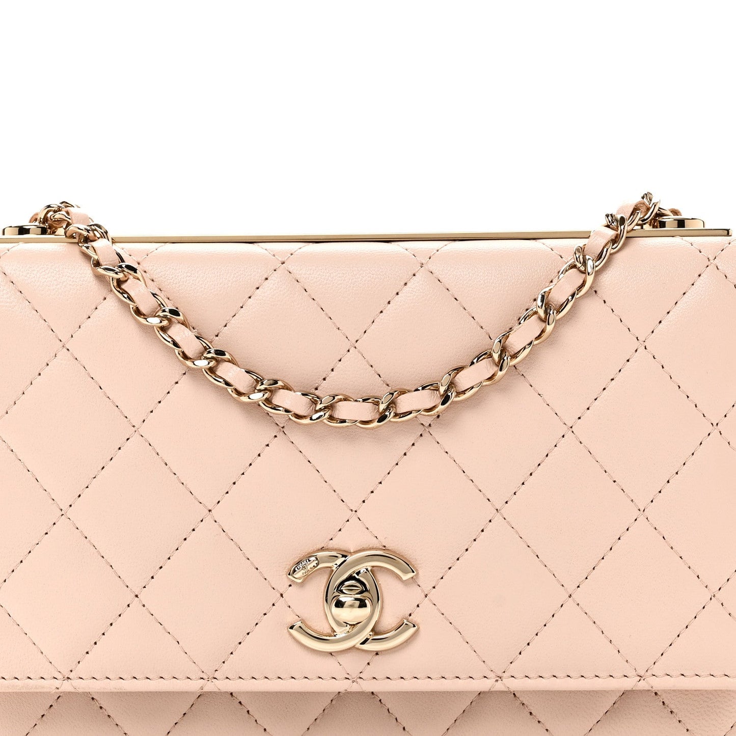 Lambskin Quilted Trendy CC Wallet On Chain WOC Light Beige