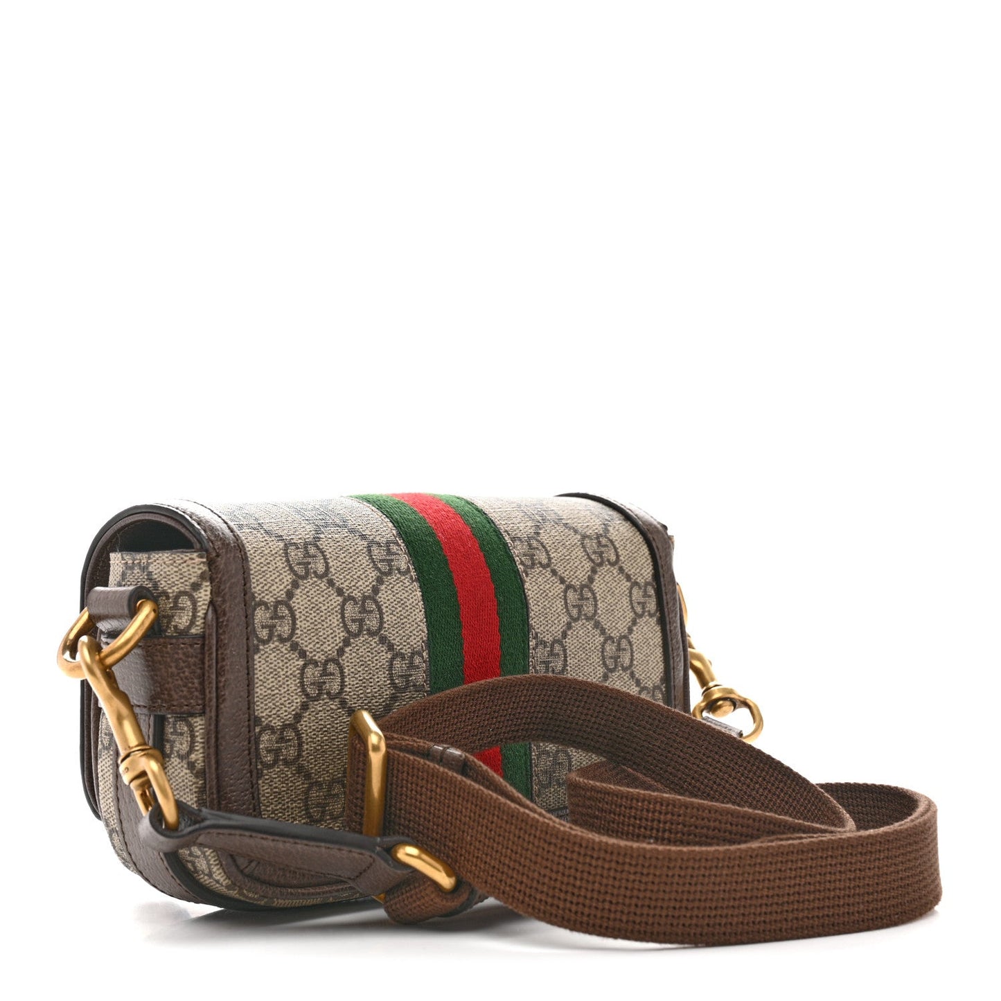 GG Supreme Monogram Web Mini Ophidia Flap Shoulder Bag Brown