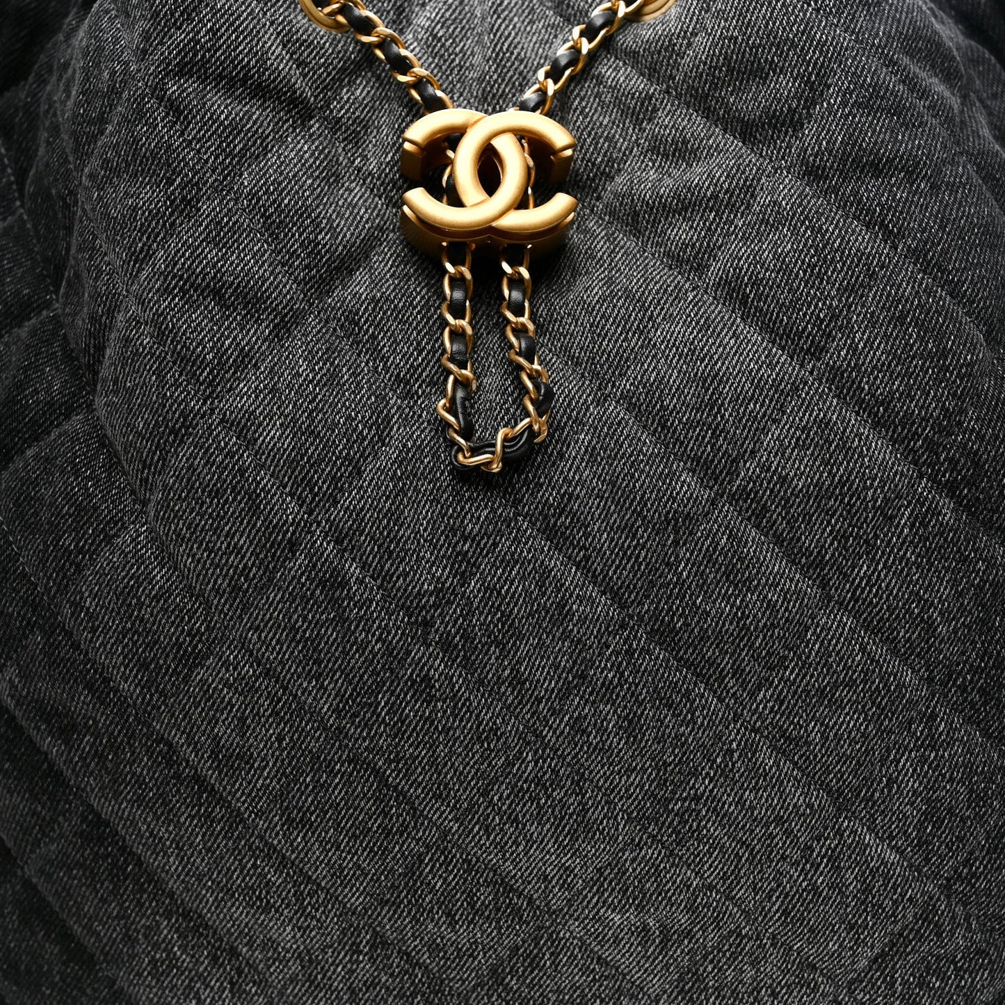 Washed Denim Quilted Large Chanel 25 Handbag Black