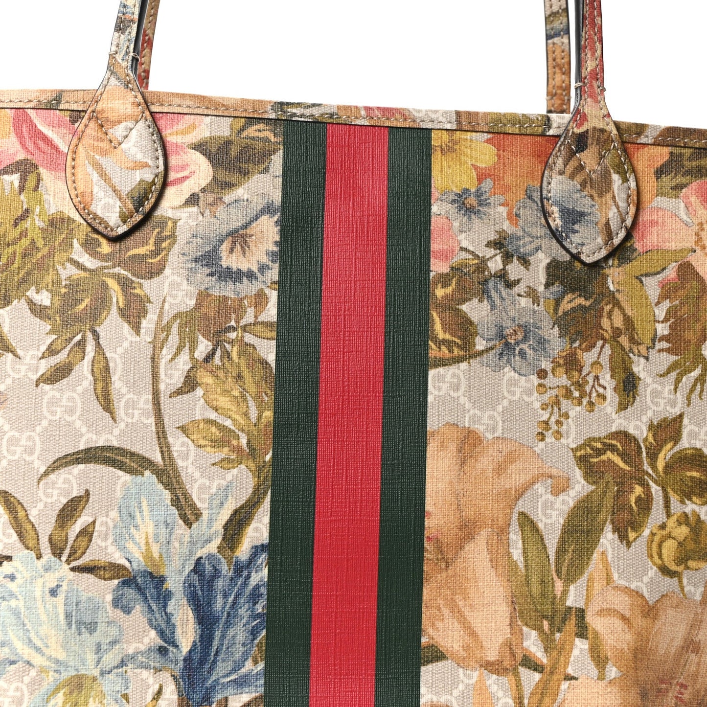 GG Supreme Monogram Water Flora Web Large Ophidia Tote Beige White Multicolor