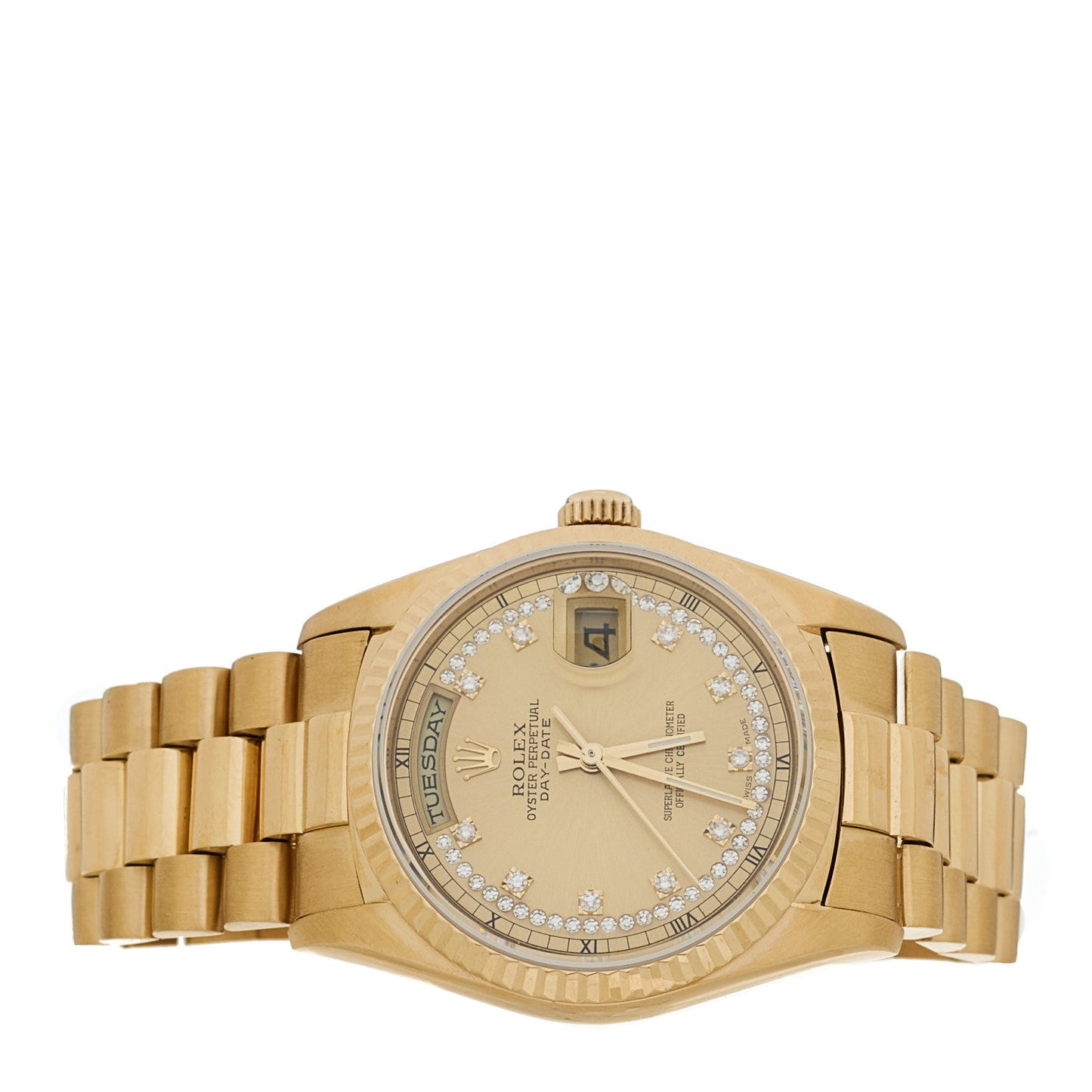 18K Yellow Gold Diamond 36mm Oyster Perpetual Day-Date President Watch Champagne 18238