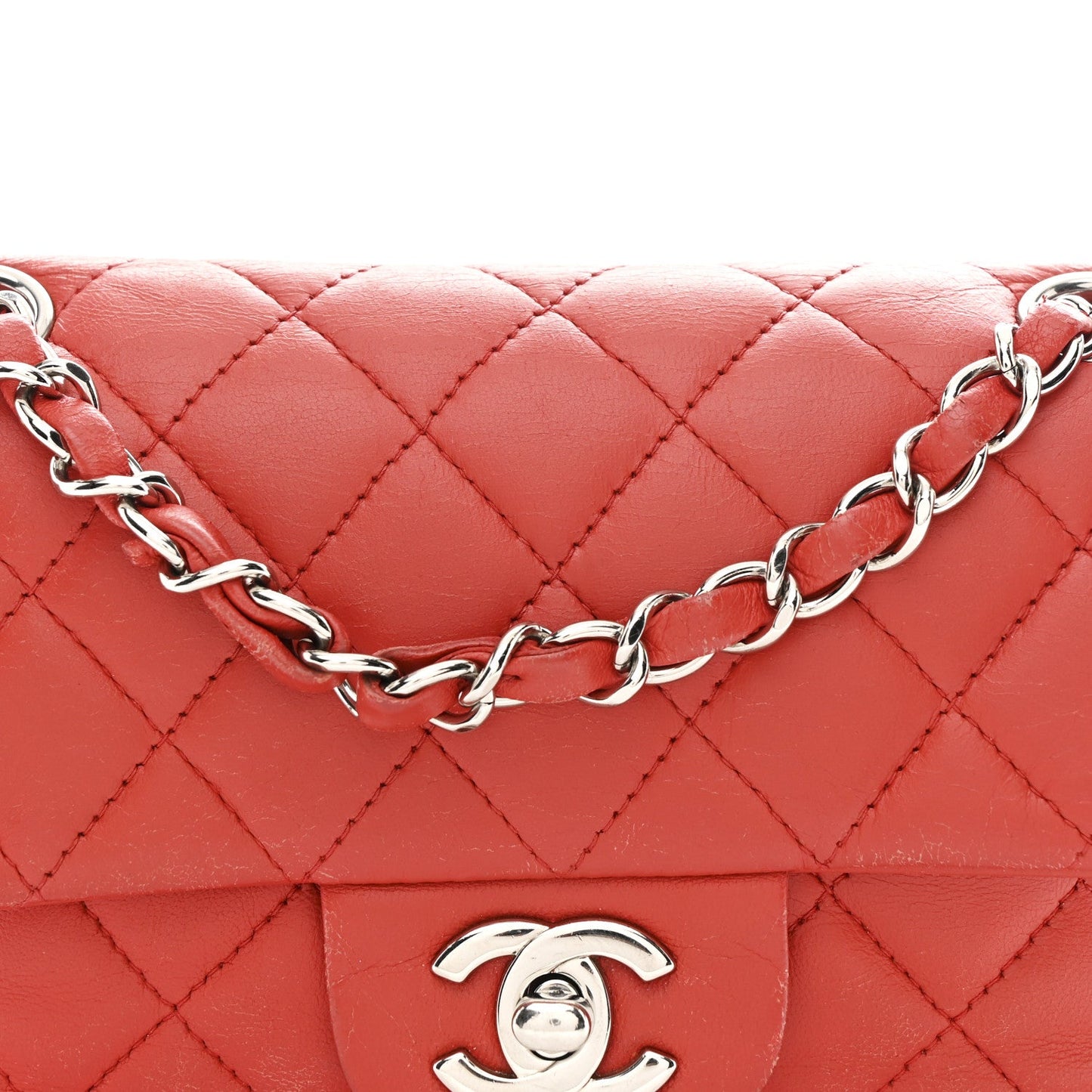 Lambskin Quilted Mini Rectangular Flap Red