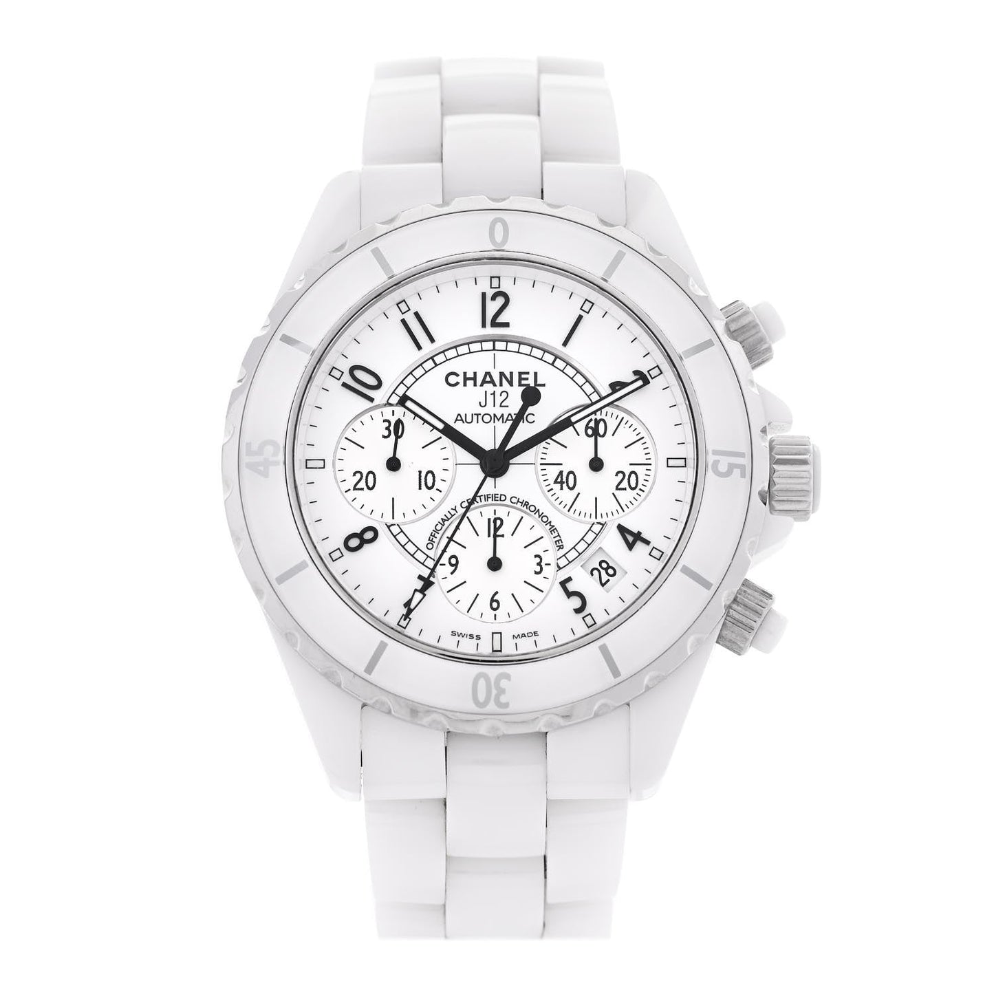 Stainless Steel Ceramic 41mm J12 Chronograph Automatic Watch White