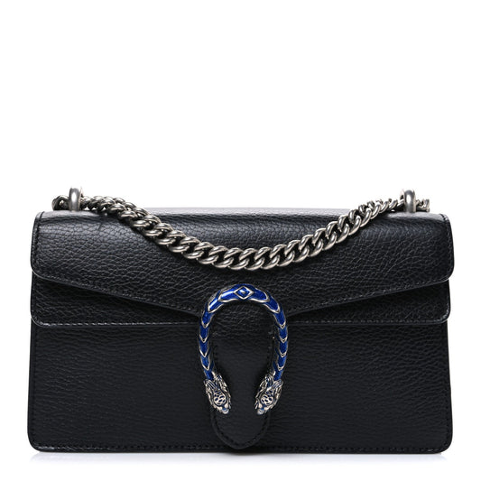 Dollar Calfskin Enamel Small Dionysus Shoulder Bag Black Electric Blue